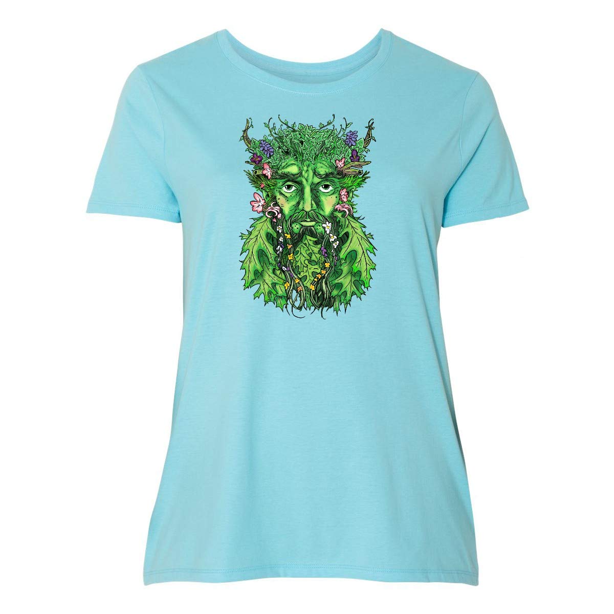 Inktastic Women's Plus Size 1st Day of Spring Greenman T-Shirt - Celebrate Spring Equinox with Nature-Inspired Graphic Tee for Outdoor Festivals & Earth Day Events