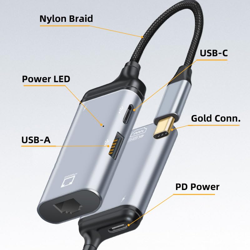 High-Speed USB-C to Gigabit Ethernet Adapter with PD Power Port - 1000Mbps LAN Network Dongle for MacBook, iPad Pro, Chromebook - Perfect for Home Office, Gaming & Video Conferencing
