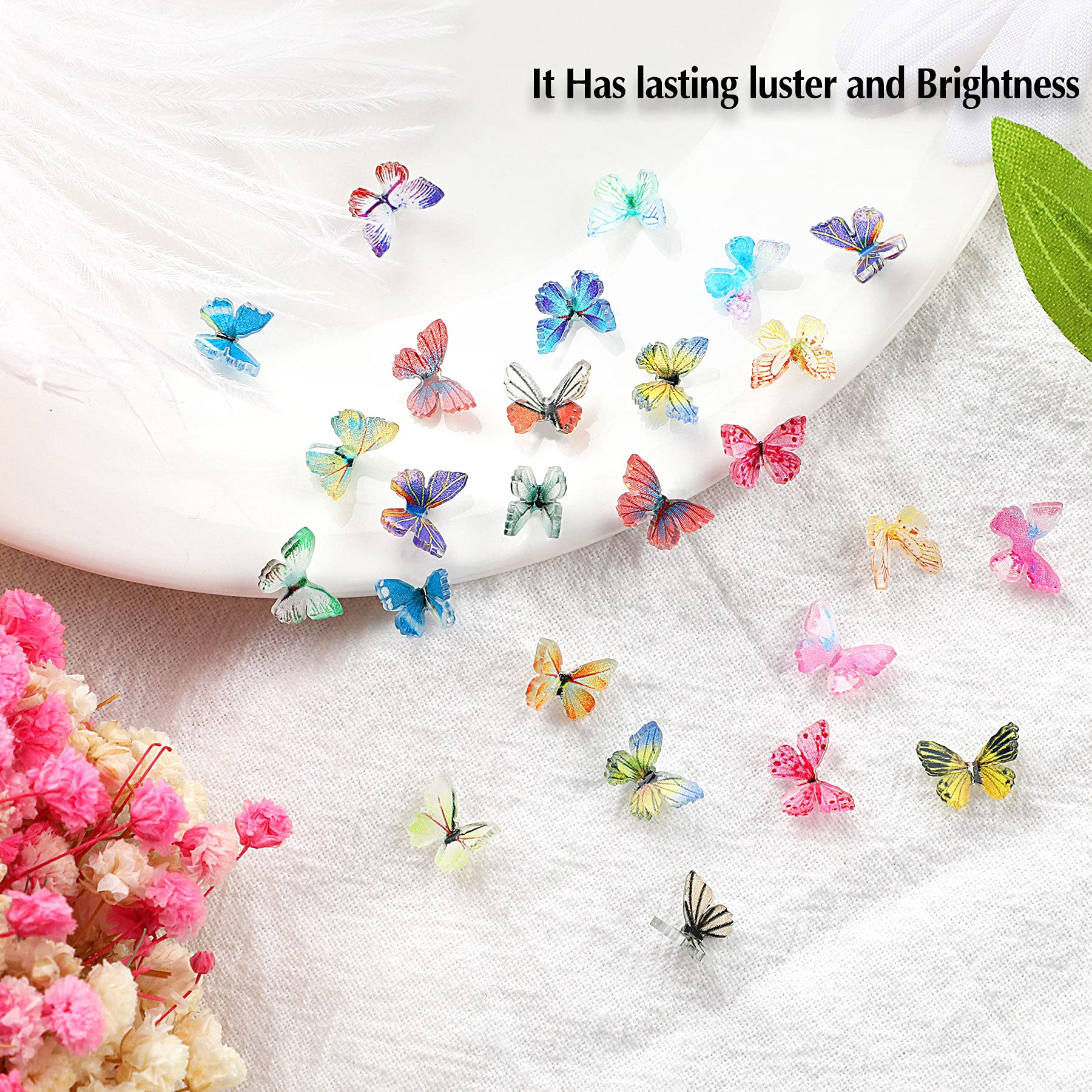 3D Acrylic Butterfly Nail Charms - 120 Pcs Summer Nail Art Decorations with Glitter for DIY Manicure, Spring Nail Design, Resin Crafts - Perfect for Nail Salons, Home DIY, Party Nail Art & Gift Giving