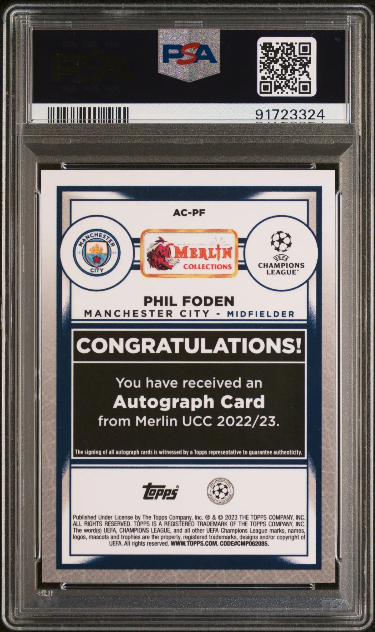 2022-23 Topps Merlin Chrome UEFA Champions League Phil Foden Gold Autograph PSA 10 /50 - Rare Soccer Trading Card for Collectors & Investors