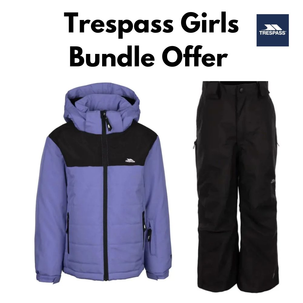 Trespass Halston Girls Ski Jacket & Pants Set with Uvex Goggles - Waterproof Winter Snowsuit for Kids Skiing, Snowboarding & Outdoor Activities