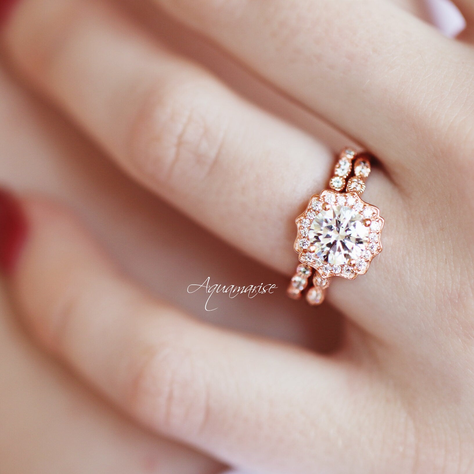 Lab Grown Diamond Engagement Ring 14K Solid Rose Gold - IGI Certified for Women, Bridal Jewelry, Wedding Proposal, Anniversary Gift, Valentine's Day Present