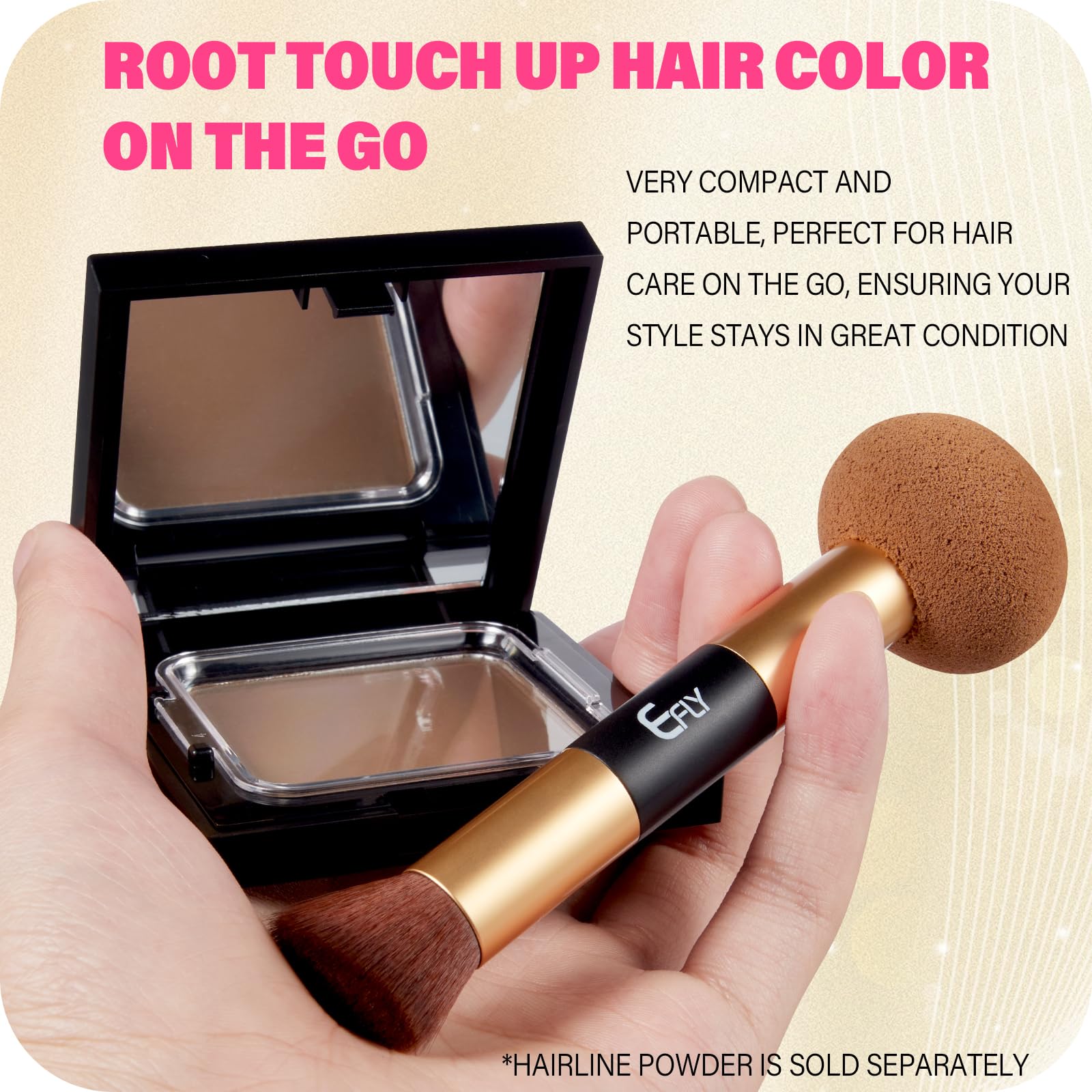 Dual-Ended Hair & Makeup Brush for Seamless Blending - Precision Hairline Powder Brush with Sponge Tip | Hair Concealer, Root Touch Up & Contour Brush (Brown, 4.7 Inch) - Perfect for Salon Styling, Home Use & Travel Touch-Ups