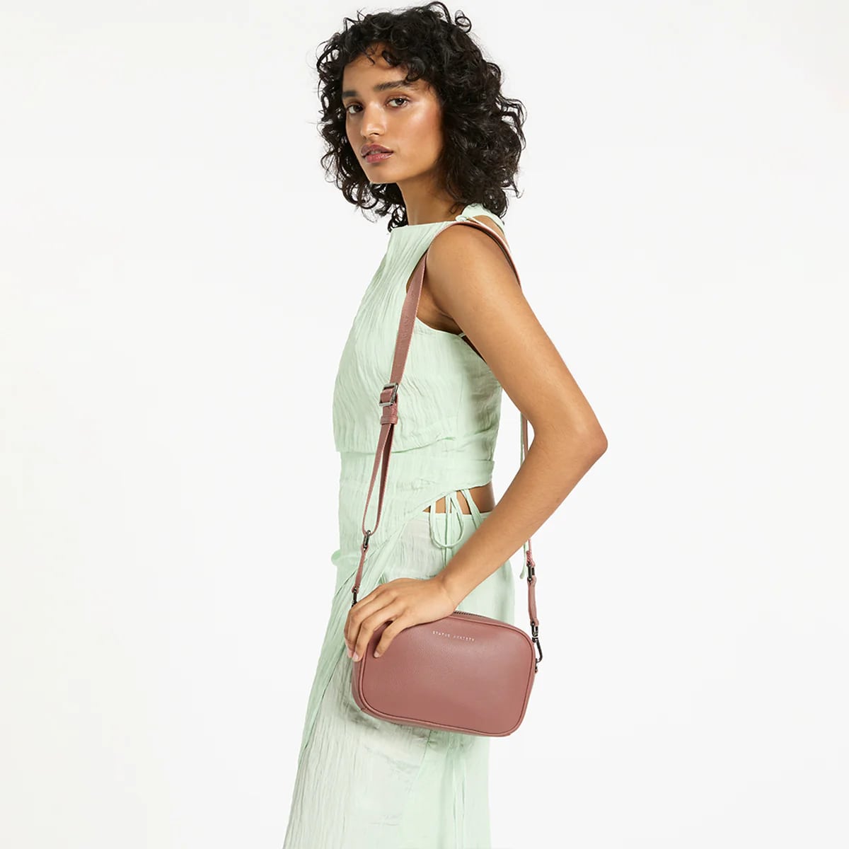 Status Anxiety Plunder Crossbody Bag with Webbed Strap in Dusty Rose | Fashionable Women's Shoulder Purse for Work, Travel & Everyday Use
