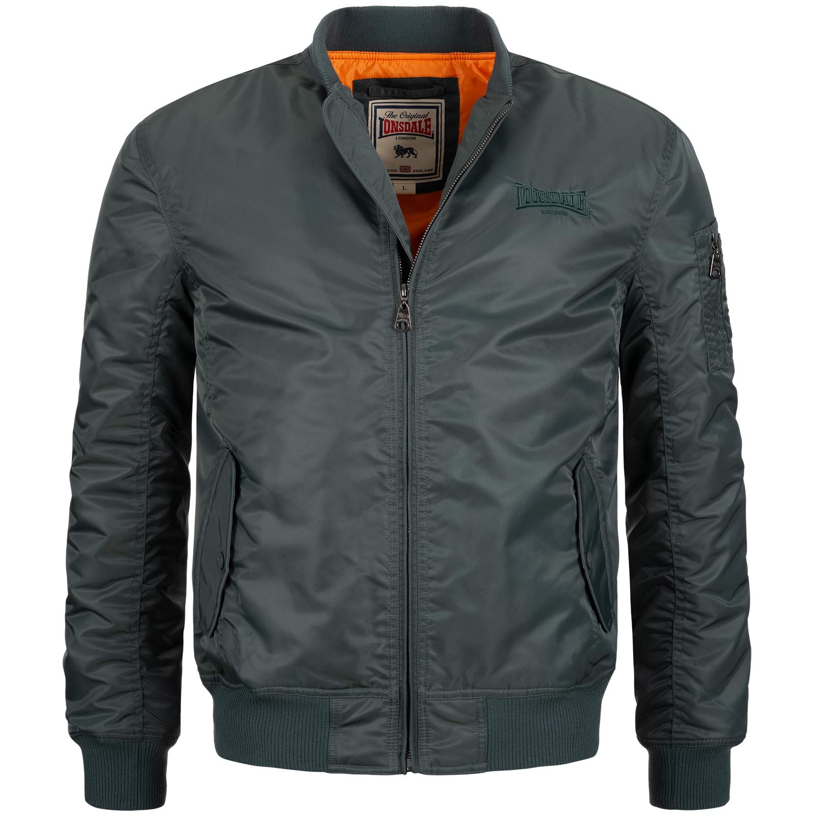 Lonsdale Men's Slim-Fit Olive Green Bomber Flight MA1 Jacket - Lightweight Aviator Style Coat for Casual Wear & Outdoor Activities