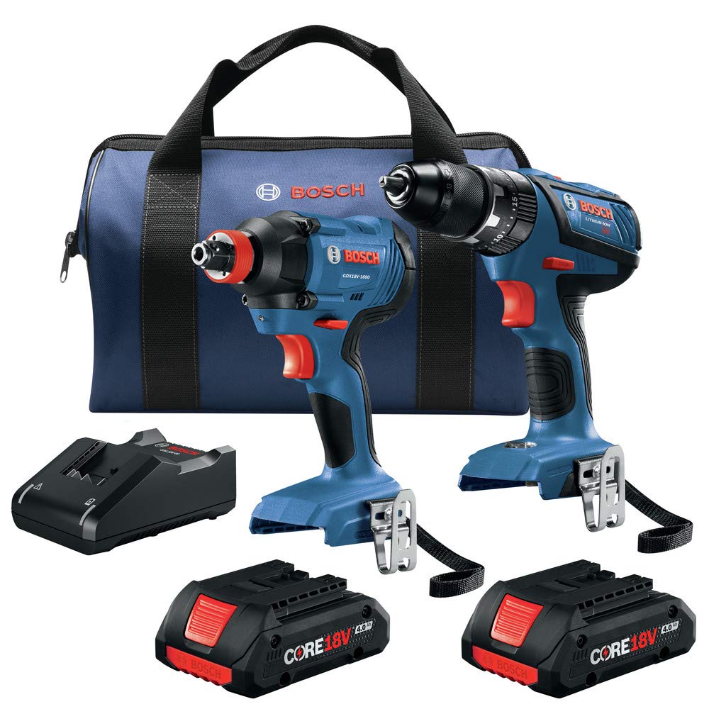 BOSCH GXL18V-239B25 CORE18V 2-Tool Power Tool Combo Kit with Soft Case, 2 Batteries & Charger Included - Perfect for DIY Projects, Home Repairs and Professional Construction Work