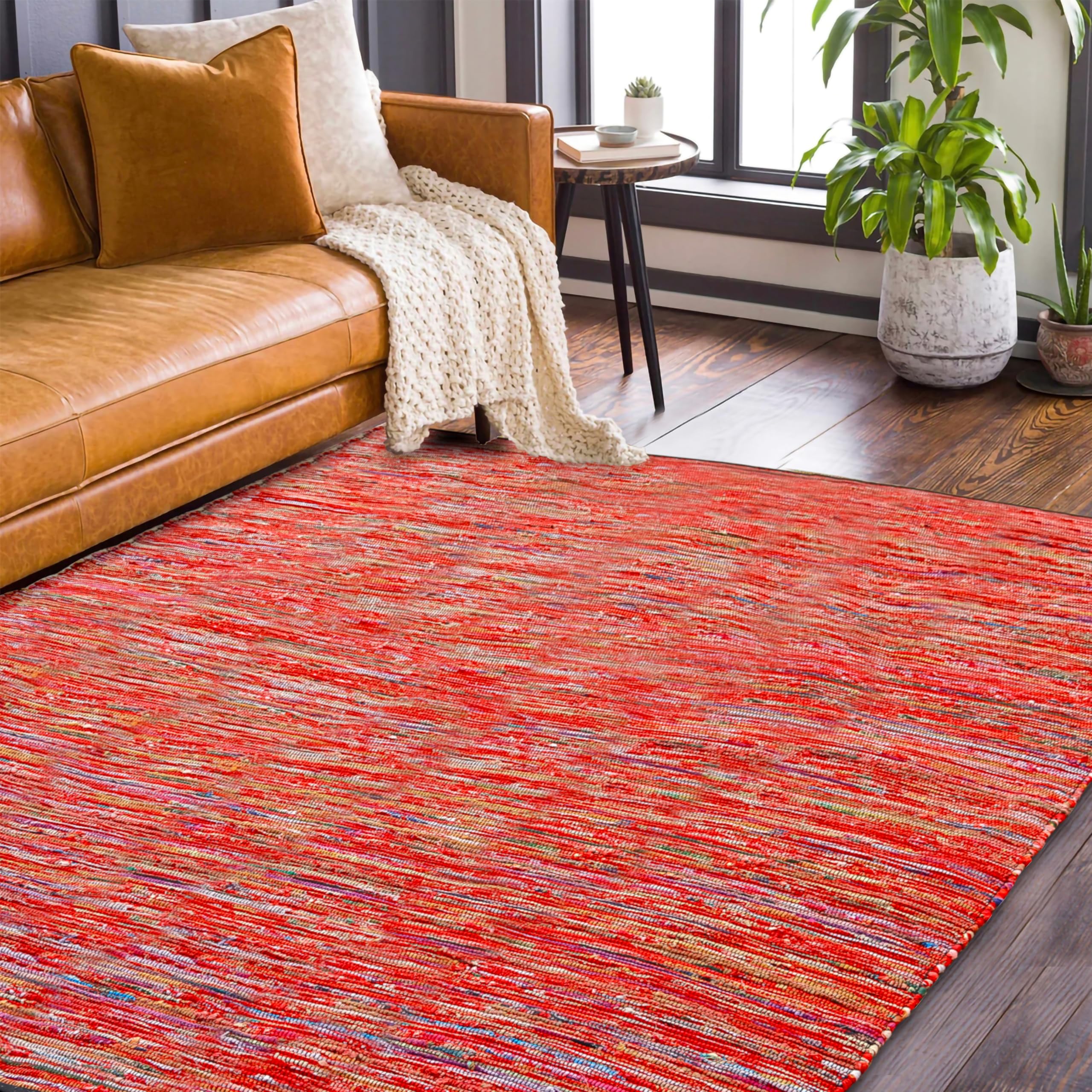Hand Woven Cotton Chindi Rug 8x10 Feet - Bohemian Recycled Braided Area Rug in Multi Colors (96x120 inches) | Eco-Friendly & Biodegradable Floor Covering for Living Room, Bedroom, or Boho Decor