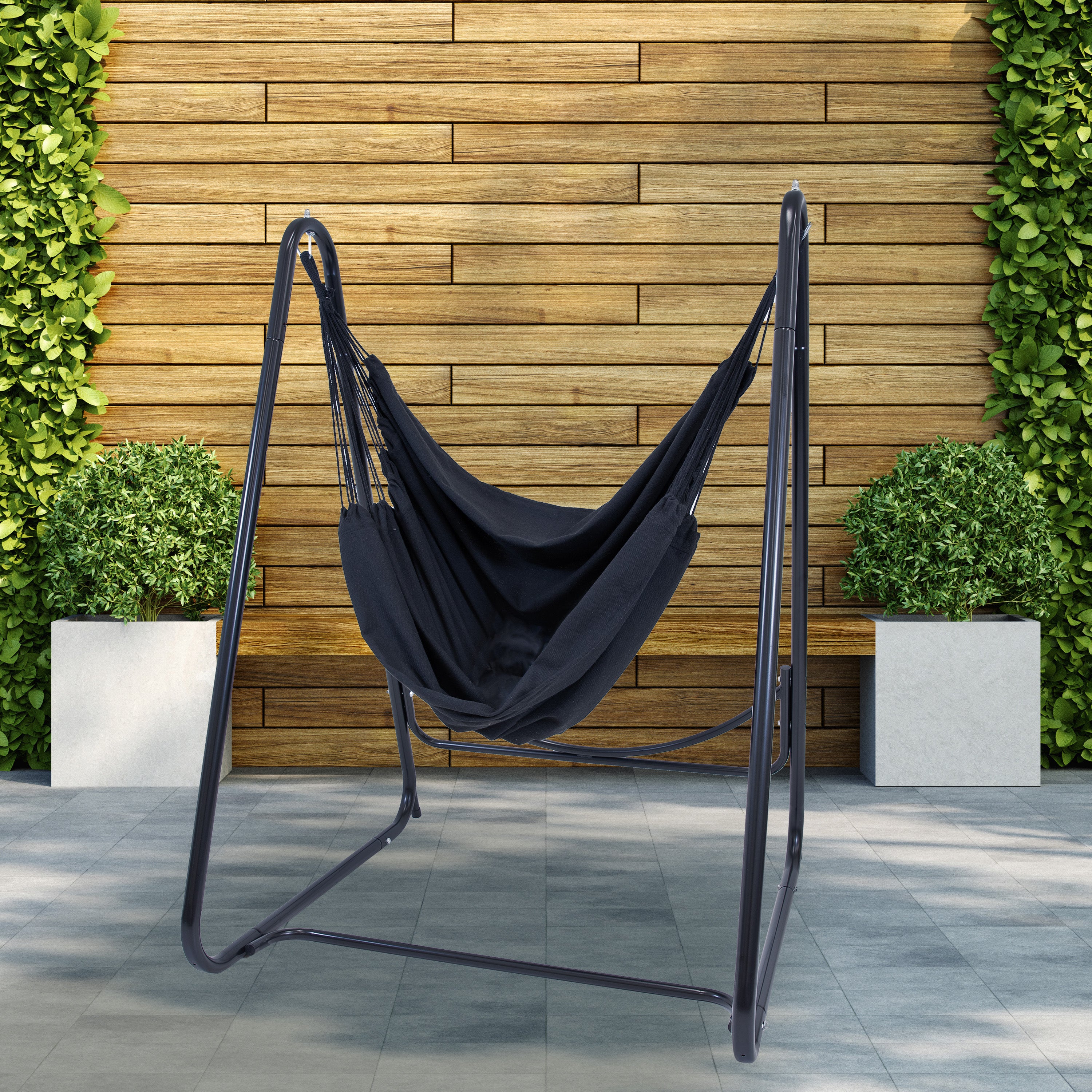 Sunnydaze Outdoor Hammock Chair with Steel A-Frame Stand - Black - Perfect for Backyard, Patio, Garden & Poolside Relaxation