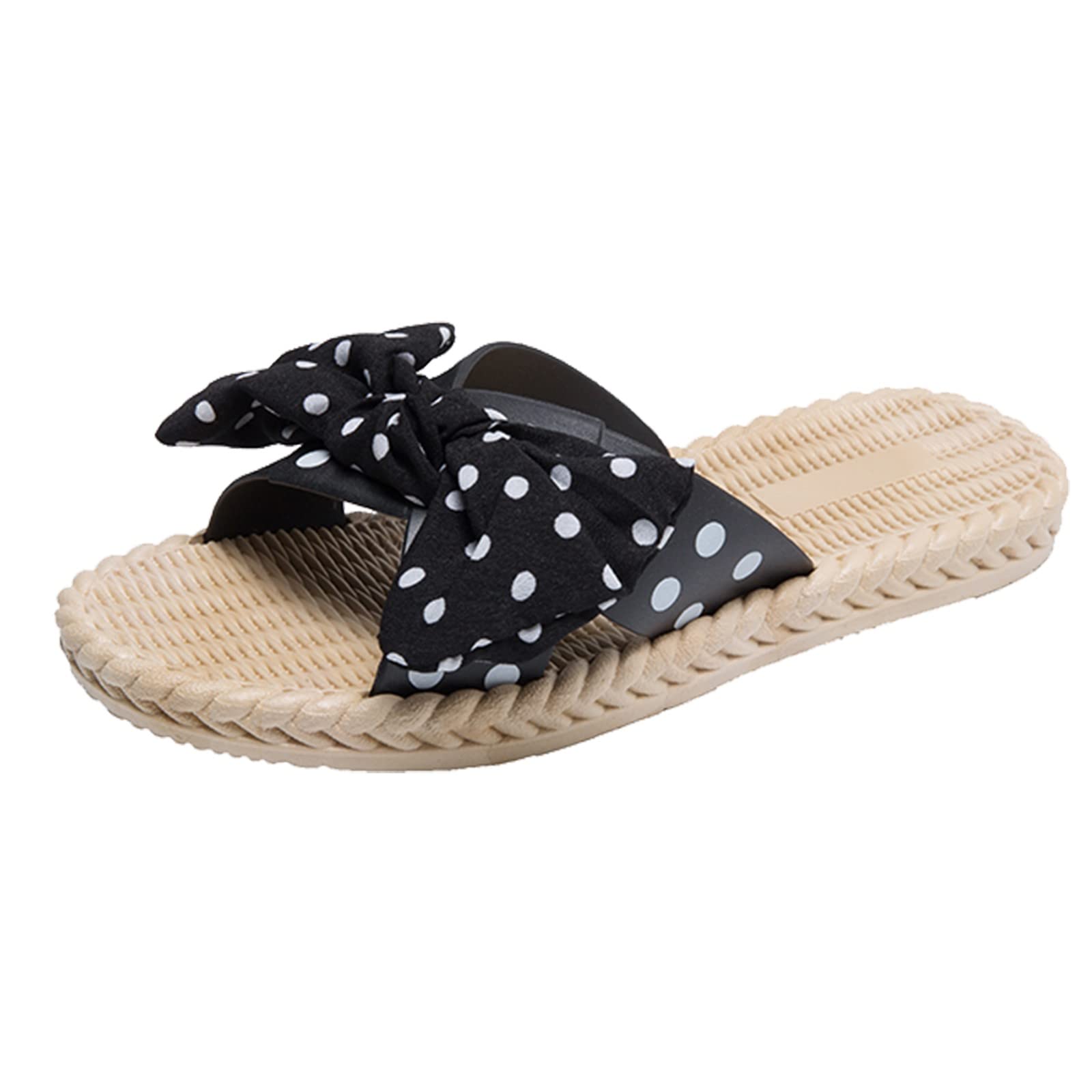 Non-Slip Polka Dot Bow Women's Slippers - Comfortable House Shoes for Women, Size 9-10 (Black) - Perfect for Indoor Lounging, Home Office & Cozy Nights