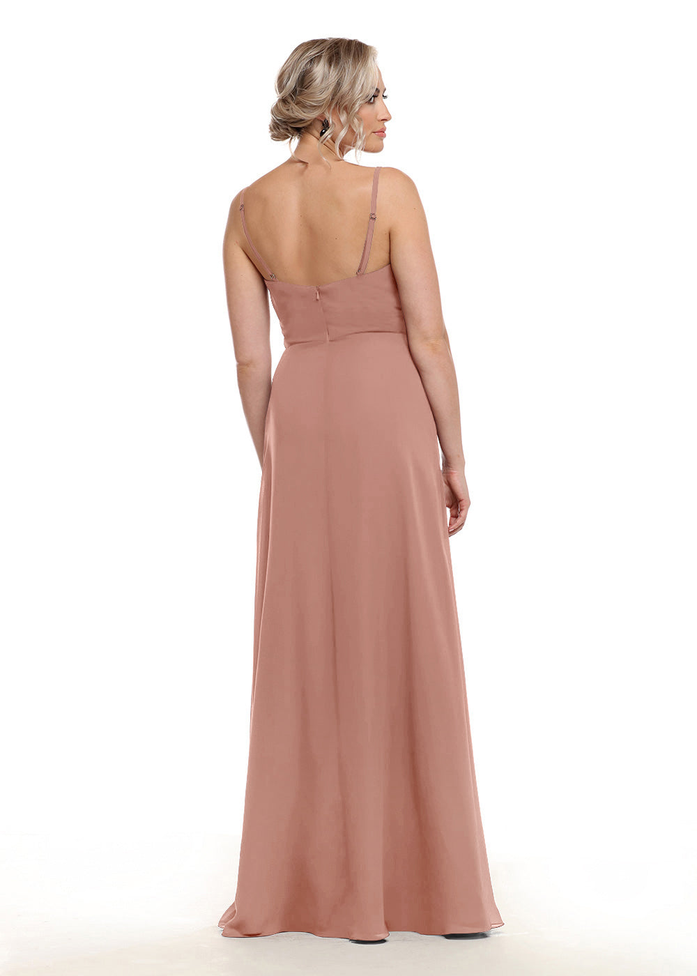 Elegant 80152 Chiffon A-Line Bridesmaid Dress with Lace Bodice & High Slit - Perfect for Weddings, Formal Events & Evening Parties