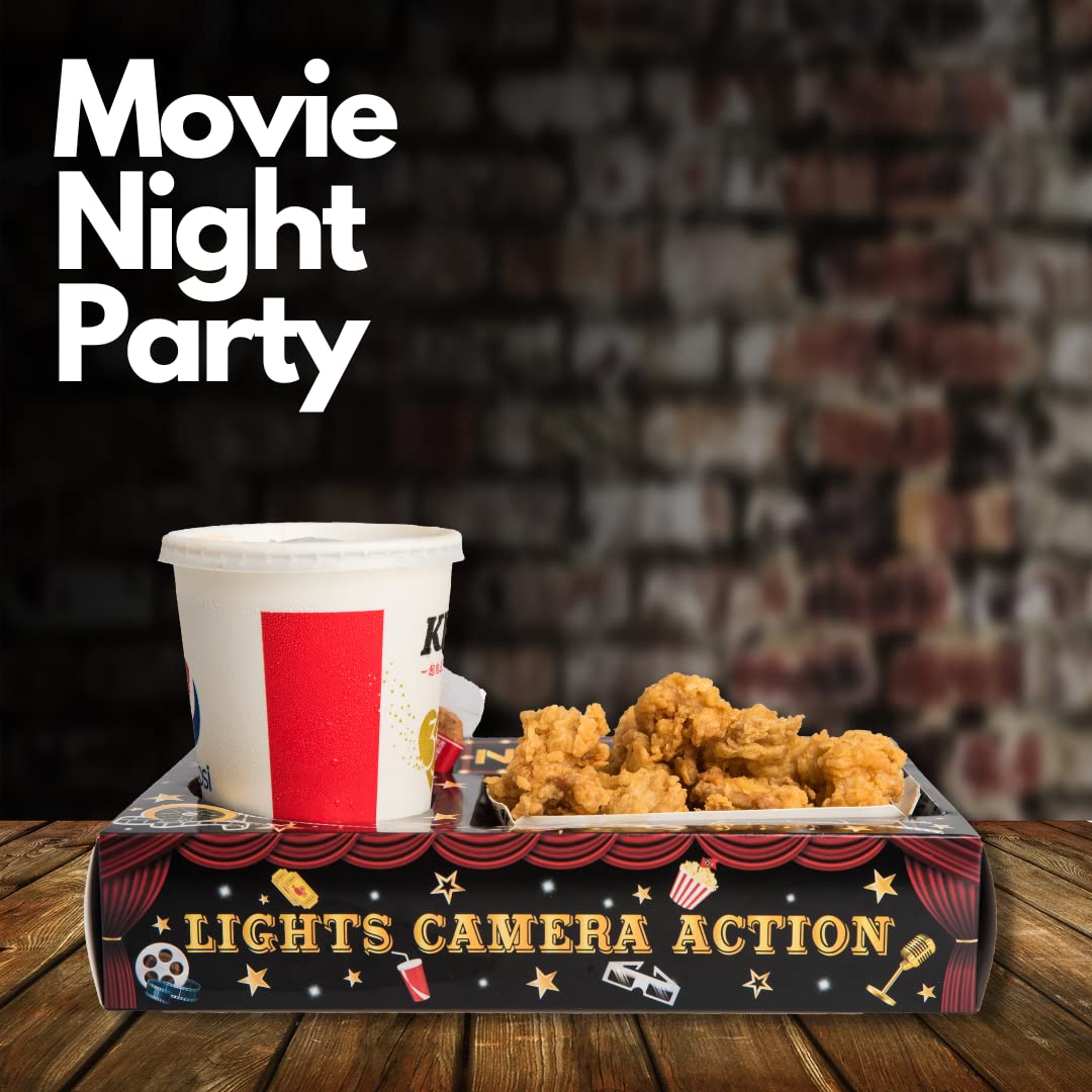 20 Pcs Movie Night Paper Snack Trays - Cinema Theme Party Supplies for Birthday, Red Carpet & Family Movie Nights - Perfect for Popcorn, Drinks & Candy - Great for Home Theater, Outdoor Movies & Themed Events