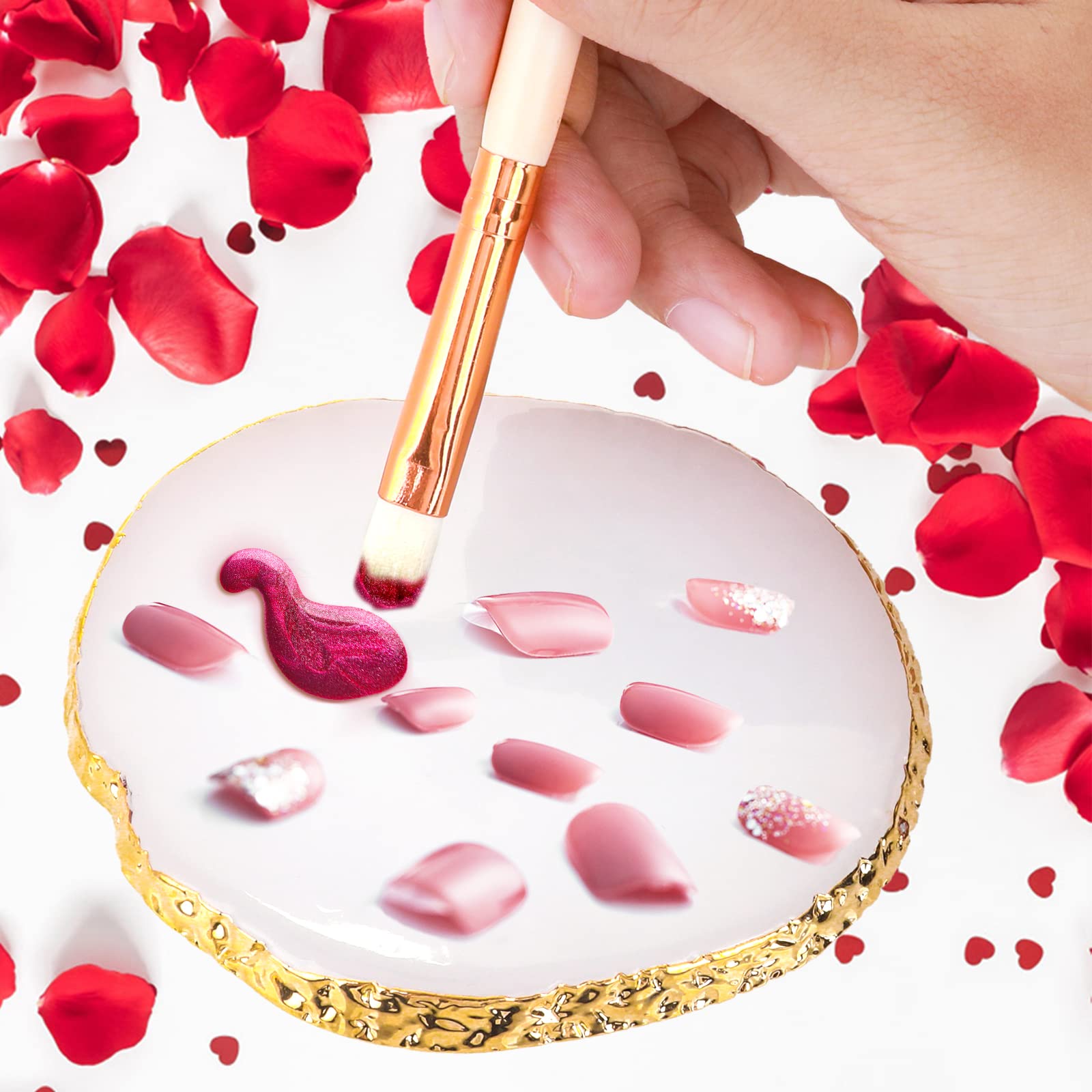 Professional Resin Nail Art Palette with Gold Edge - Irregular Makeup Mixing Plate for Hand-Painted Nail Designs, DIY Nail Art & Beauty Salon Use - Perfect for Nail Artists, Beginners & Home Manicures