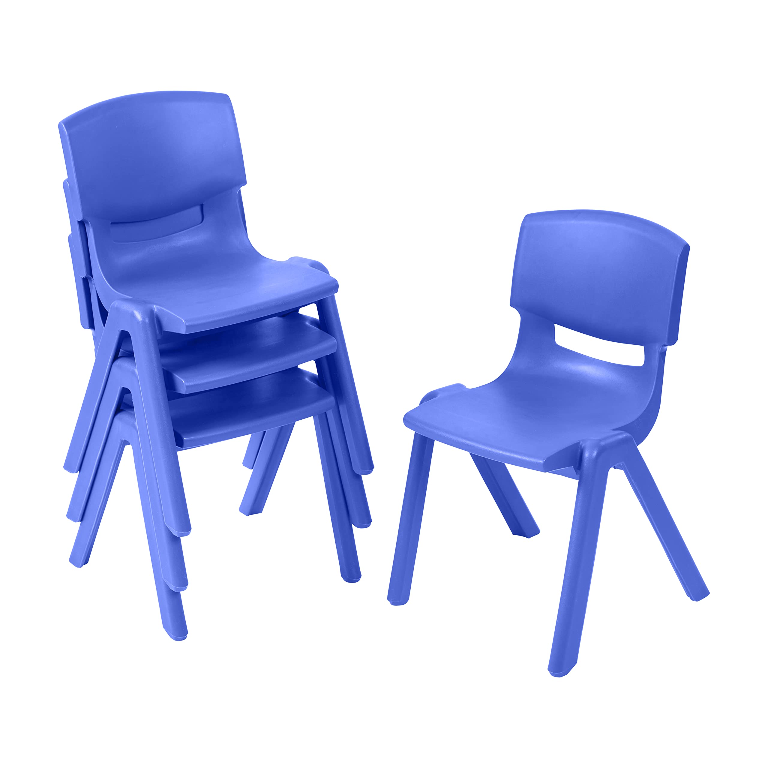 ECR4Kids 14-Inch Plastic Stackable School Chairs for Classroom, Daycare & Home - Set of 4, Blue - Durable Kids Furniture for Learning, Dining & Play Areas