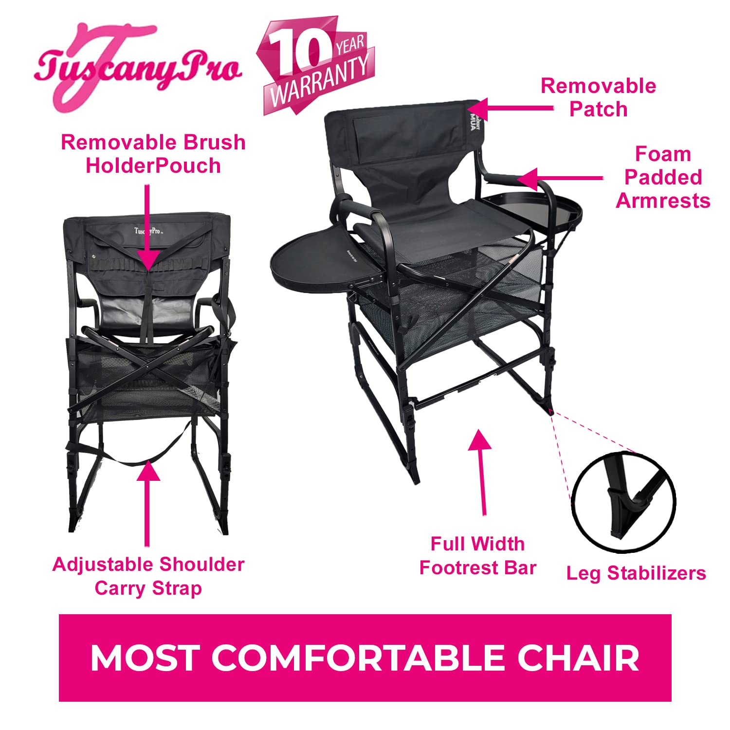 Adjustable Height Portable Makeup Stylist Chair with Carry Bag - Professional Salon & Hairstyling Chair for Makeup Artists, Movie Sets, Home Use - Italian Design Beauty Stool for Salon, Wedding, Photography Studio