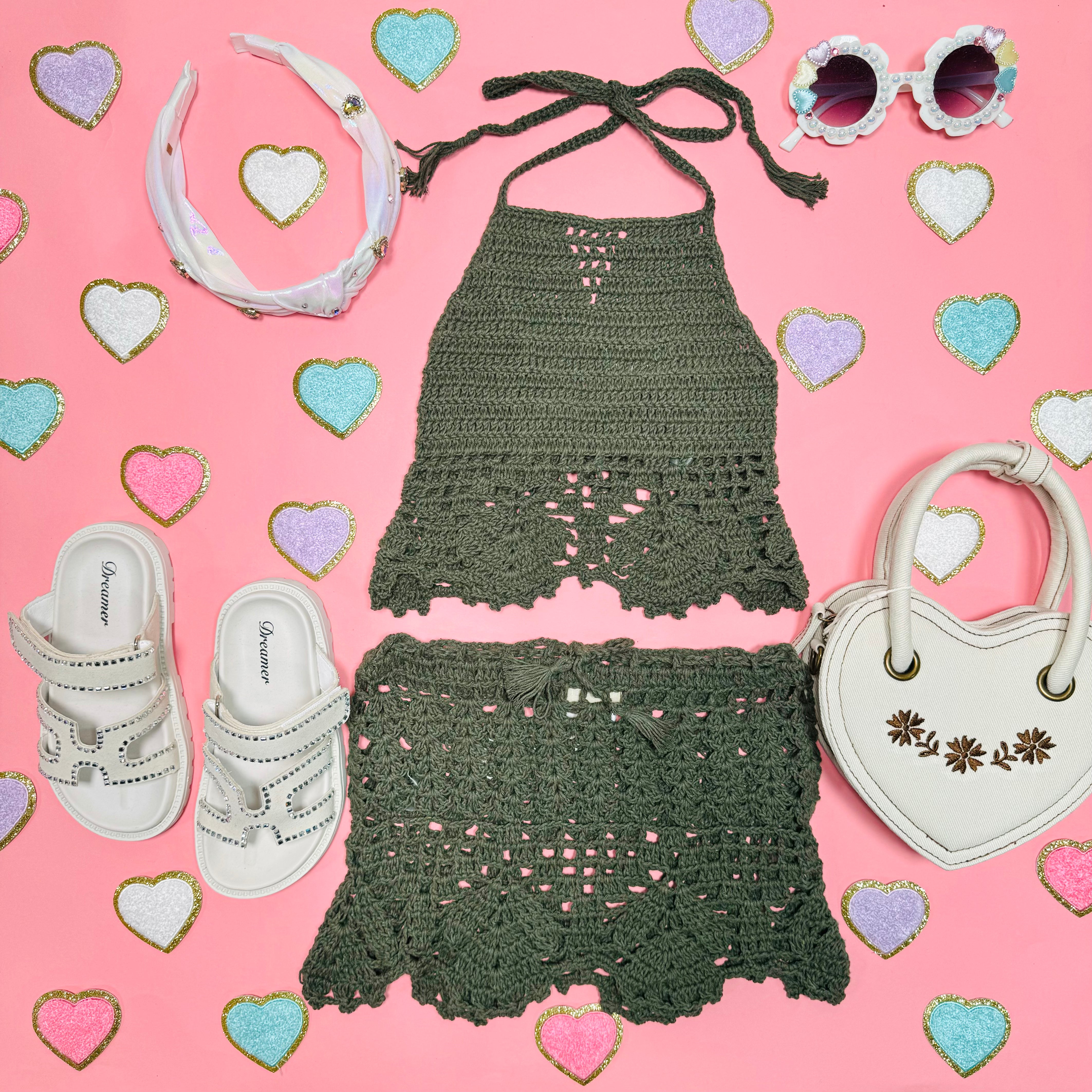 Crochet Halter Top and Skirt Set for Women - Summer Boho Beach Outfit, Casual Party Wear, Festival Fashion