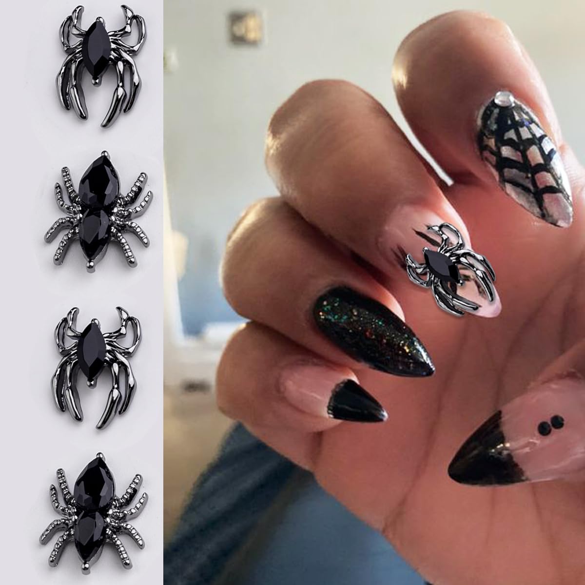 Black and Red Spider Nail Charms - Halloween Acrylic Nail Gems & Rhinestones for Women & Girls - DIY Manicure Jewelry Decor Accessories - Perfect for Halloween Parties, Nail Art Designs, and Spooky Themed Manicures