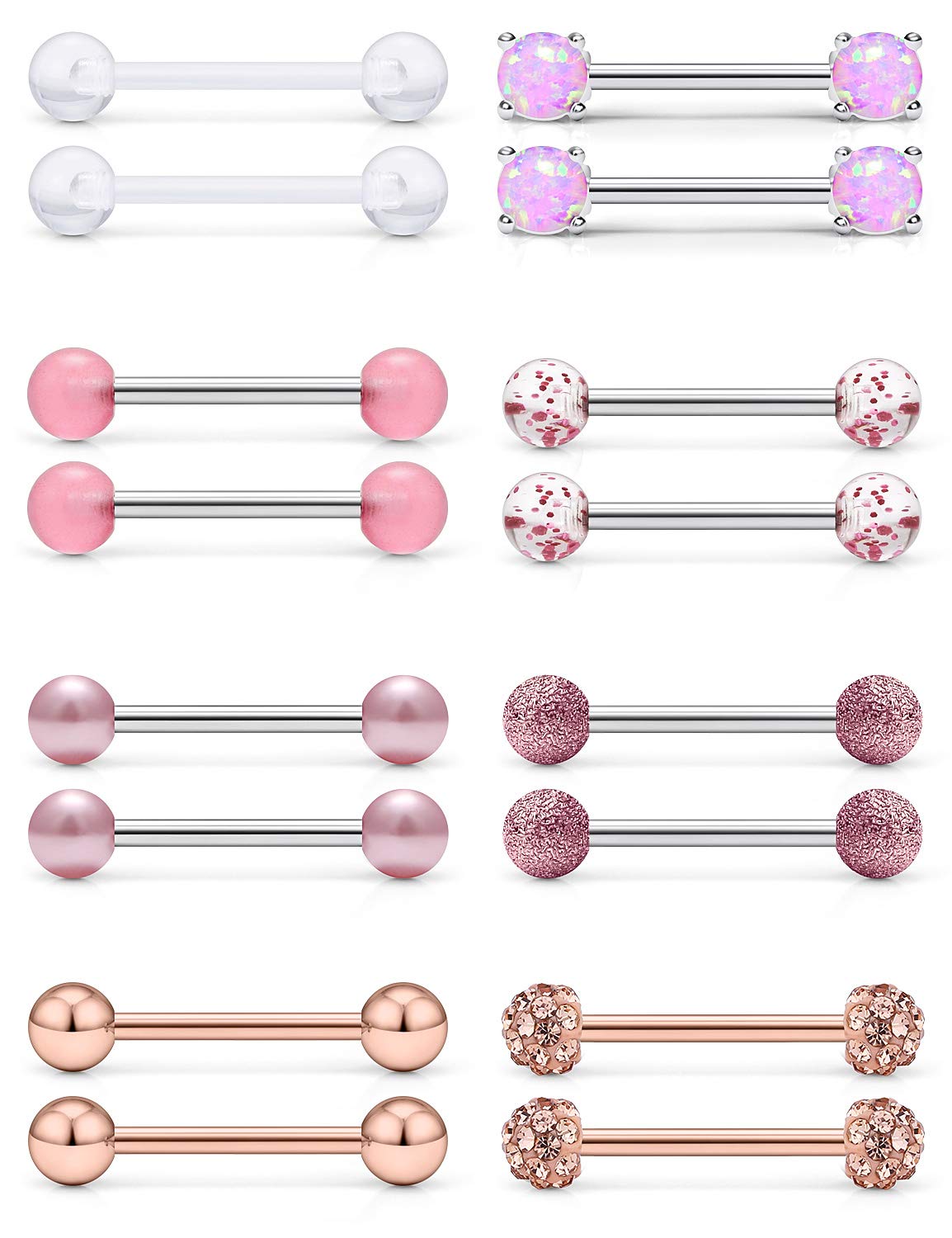 16PCS 14G Surgical Steel Nipple Rings - CZ Diamond Body Jewelry for Men & Women - Perfect for Piercing Retainers & Everyday Wear