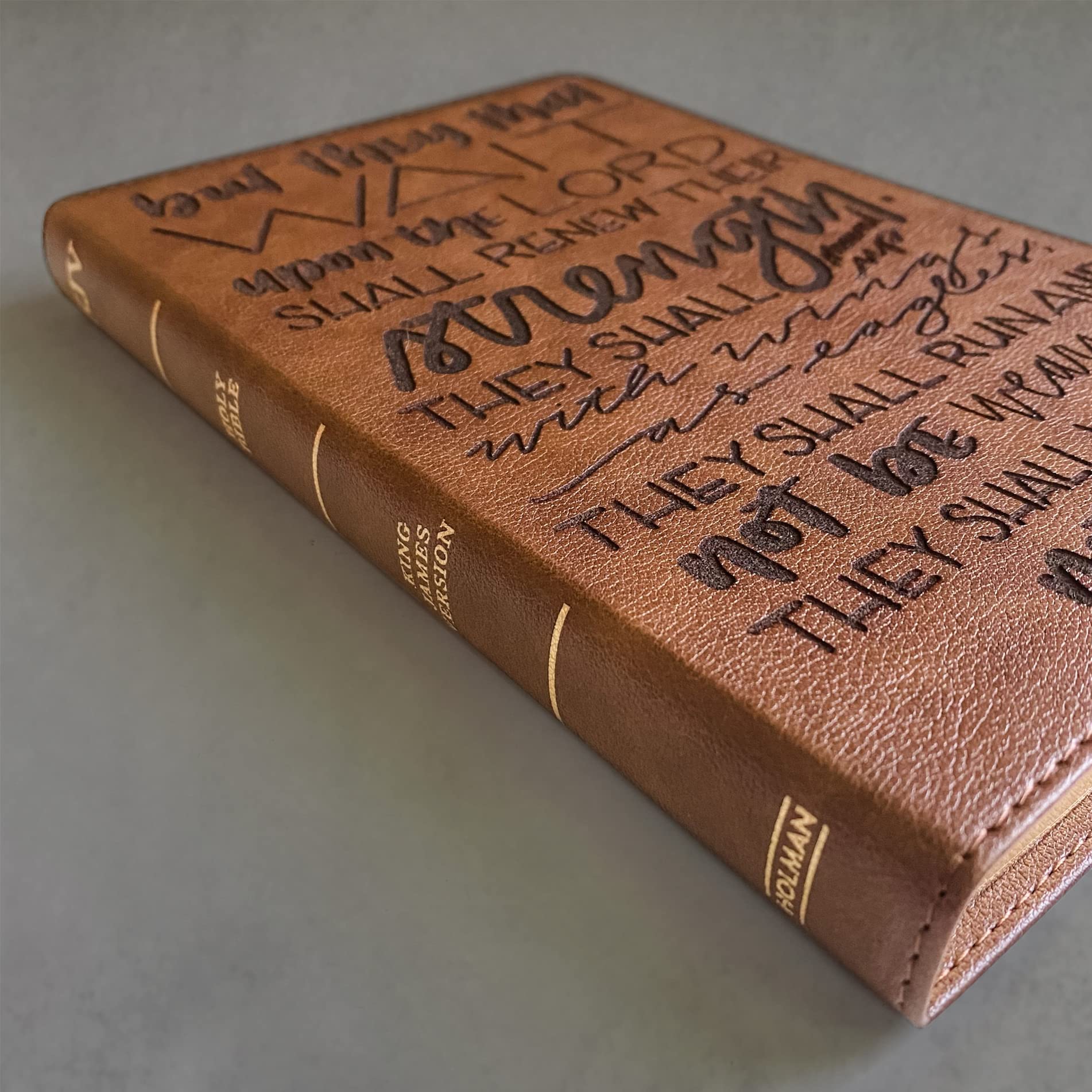Hand Illustrated & Laser Engraved KJV Bible - Genuine Leathertouch Brown Cover with Custom Name Engraving - Perfect Personalized Gift for Weddings, Baptisms, Graduations & Birthdays - Ideal for Religious Ceremonies, Daily Devotion & Special Occasions