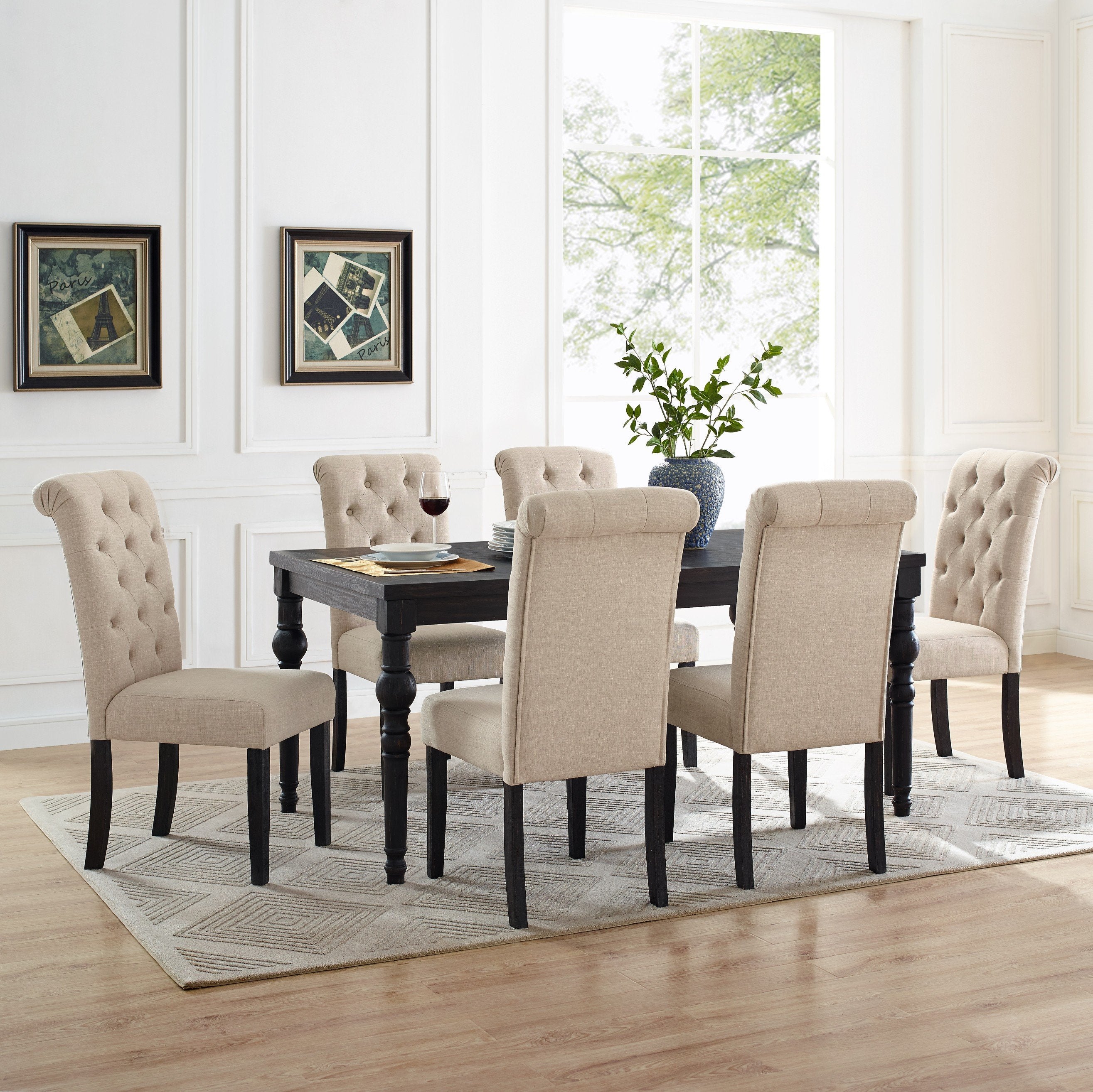 Roundhill Furniture Leviton Urban Style Dining Set: 6-Piece Beige Table and Chairs for Modern Home & Kitchen | Perfect for Family Dinners & Entertaining Guests