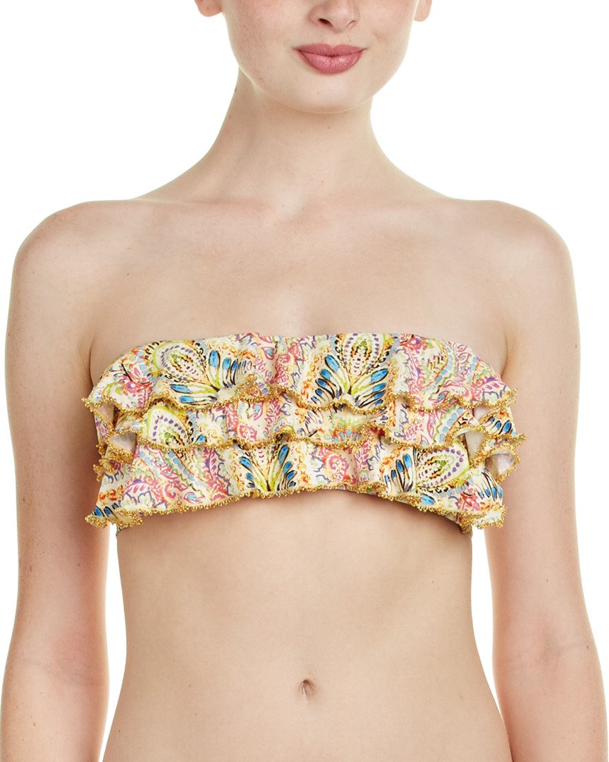 PQ Swim PilyQ Women's Romance Embroidered Ruffled Bandeau Bikini Top - Sexy Swimwear for Beach Vacation & Pool Party
