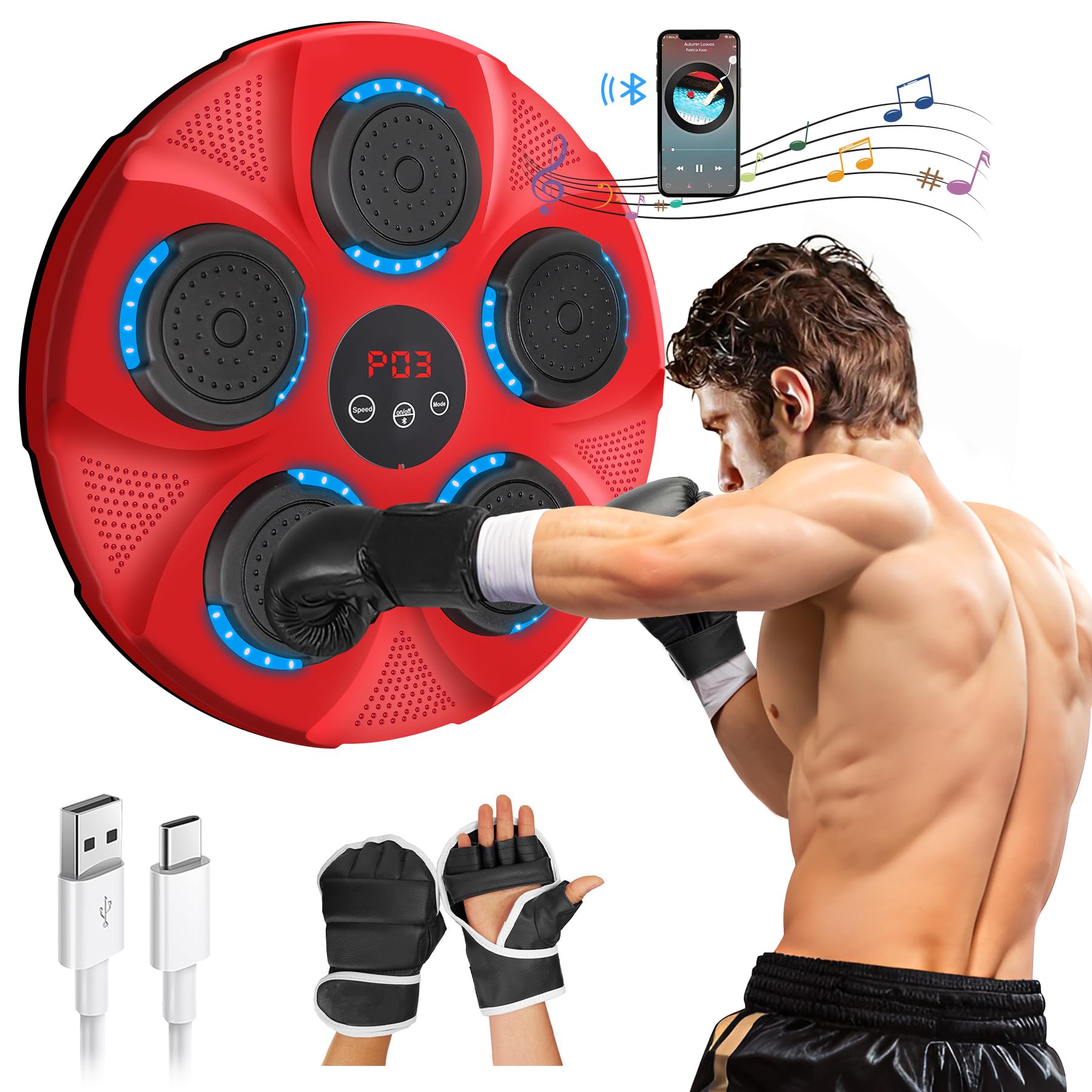 GOENITZ Music Boxing Machine - Portable Punching Bag with Bluetooth Speaker for Home & Gym Workouts - Perfect for Stress Relief, Fitness Training & Boxing Practice