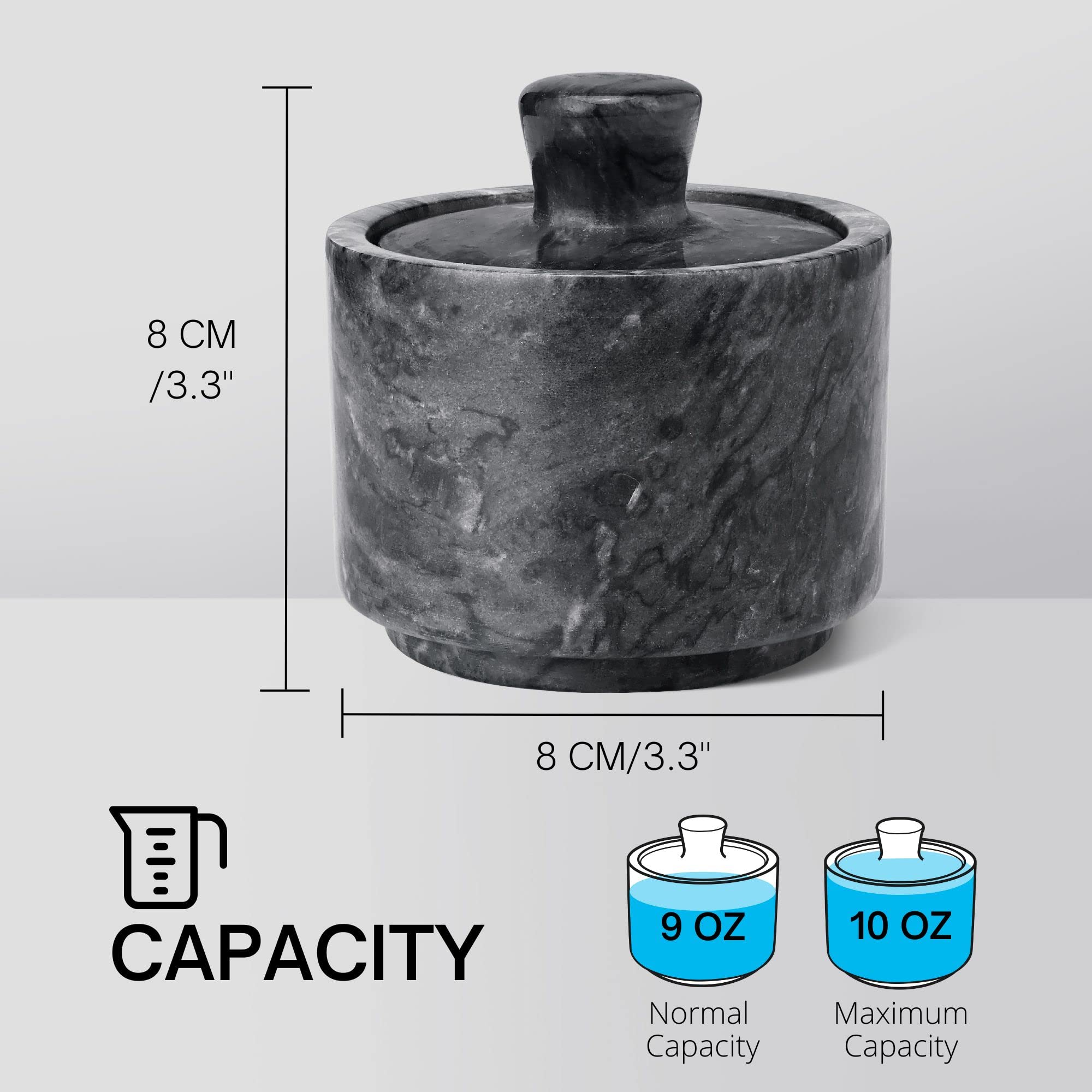 Premium Marble Salt Cellar with Lid - Airtight Spice Container for Salt, Pepper & Herbs | Elegant Marble Jewelry Box for Rings, Watches & Accessories | Perfect for Kitchen, Dining Table & Vanity Organizer (Black)