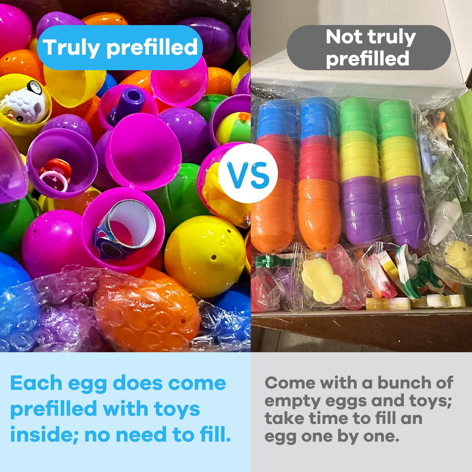 GOAUS 240-Piece Prefilled Easter Eggs with 120 Small Toys - Ready-to-Use Easter Egg Hunt Party Favors, Basket Stuffers & Kids Prizes for Easter Celebrations, Birthday Parties & Classroom Activities