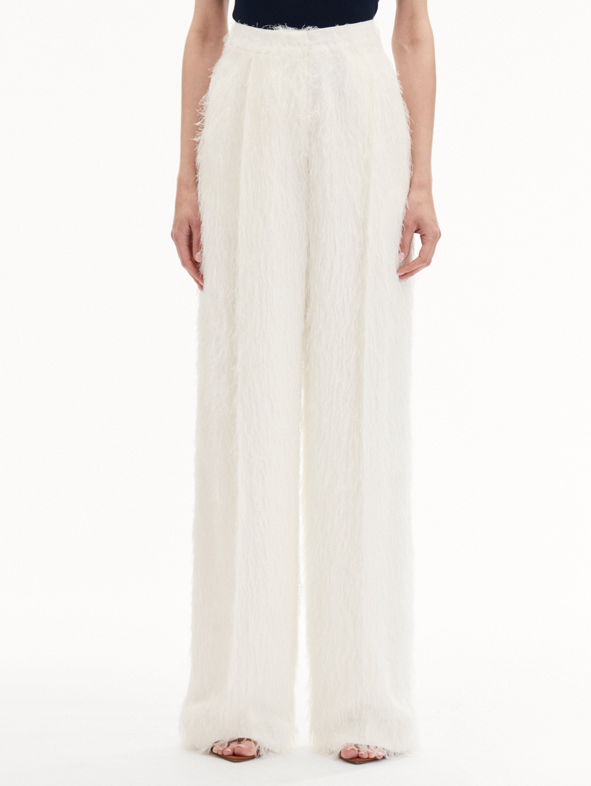 Stylish Fringe Fil Coupé Wide Leg Pants for Women - Boho Chic High Waisted Palazzo Trousers for Casual Outings & Festivals