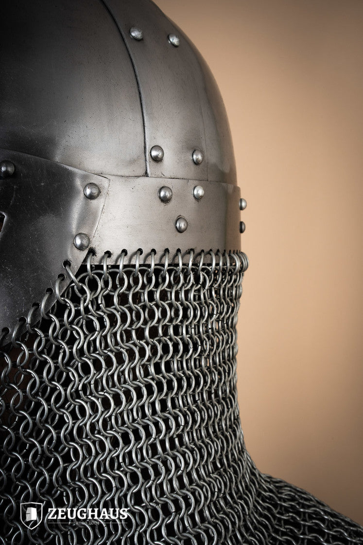 Viking Helmet with Aventail - 1.6mm Polished Steel Medieval Armor for LARP, Cosplay, and Historical Reenactment