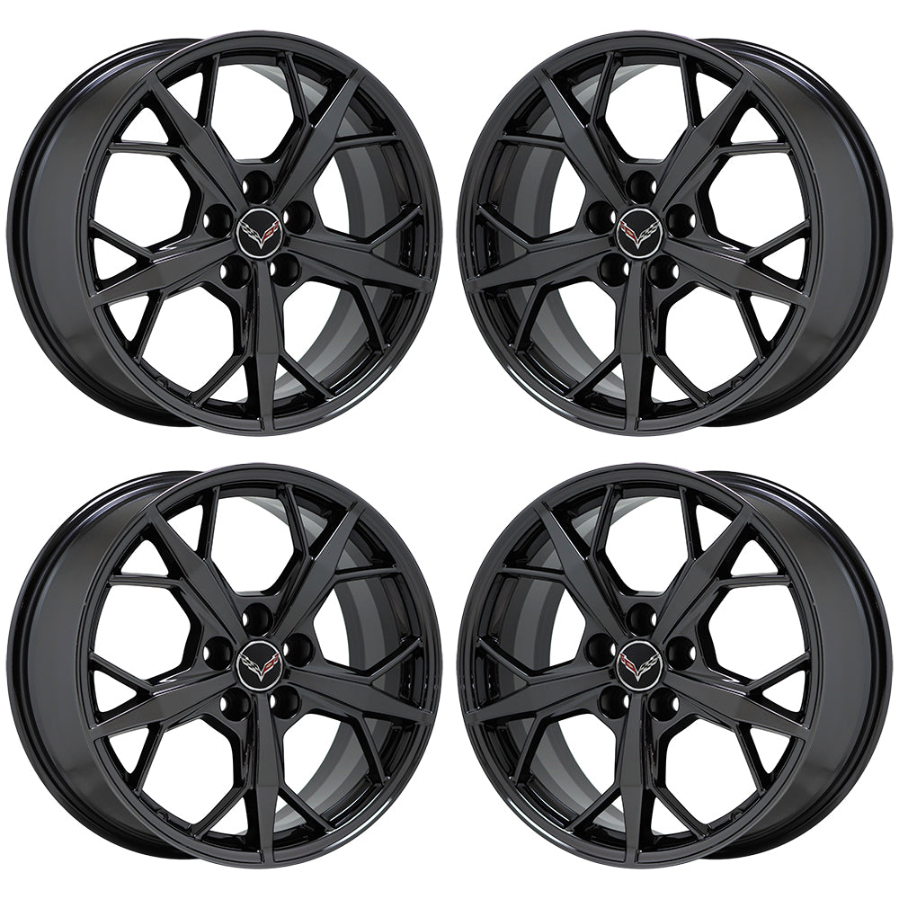 19x8.5 20x11 Corvette C8 Black Chrome Wheels - Factory OEM GM 14011 14012 EXCHANGE - Perfect for Performance Upgrades & Show Car Customization