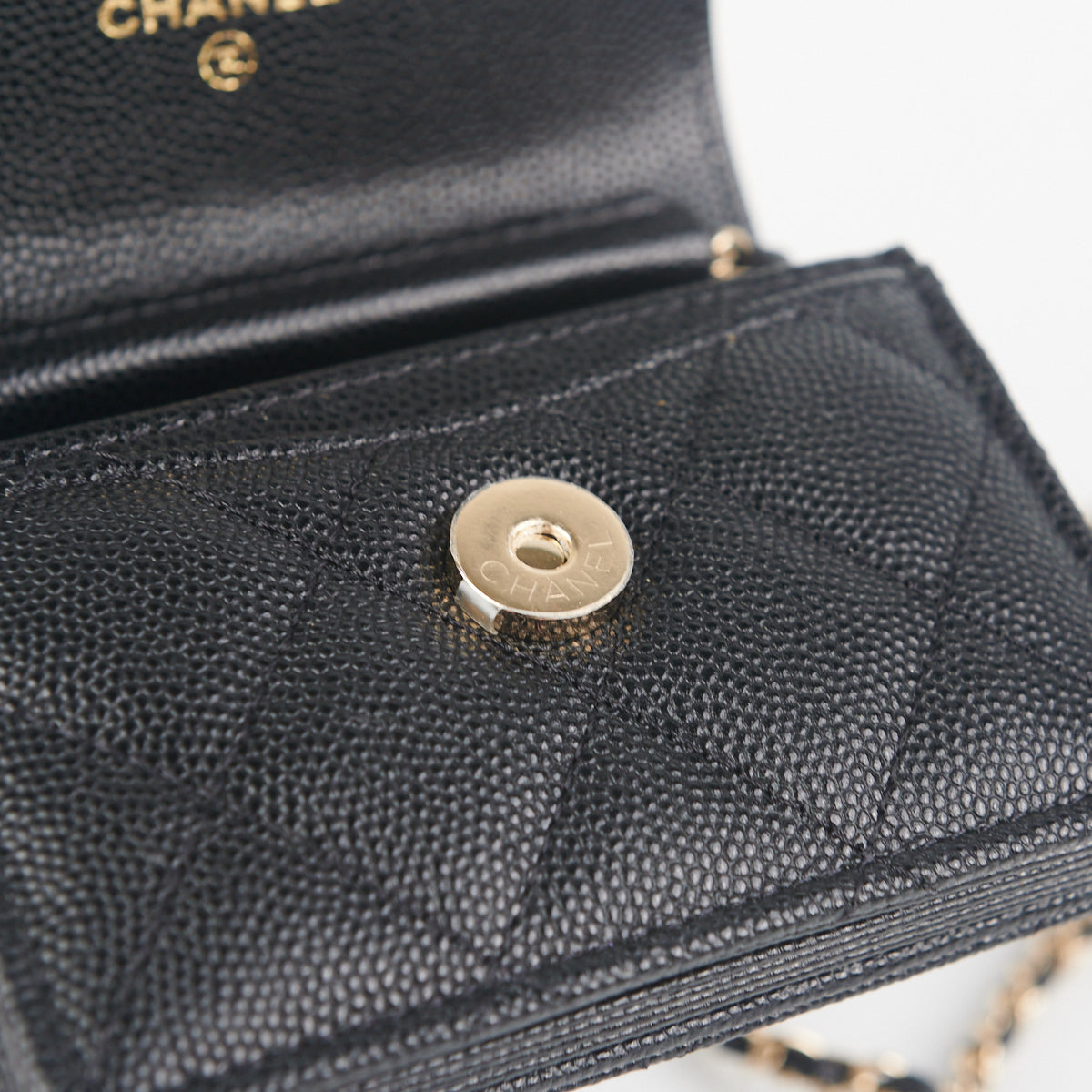 Chanel Quilted Caviar Leather Cardholder on Chain Wallet - Black | Luxury Compact Wristlet for Credit Cards & Cash | Perfect for Evening Out & Travel