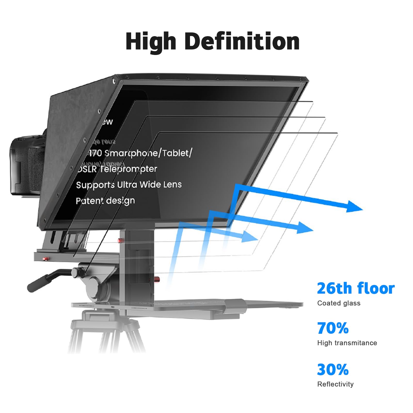 Desview TP170 17-Inch Professional Teleprompter with High Clarity Glass, Aluminum Alloy Adjustable Stand & Remote Control - Compatible with iPad, DSLR, Camcorders - Easy Setup with Carrying Case for Video Production, Live Streaming, YouTube Content Creation & Professional Presentations