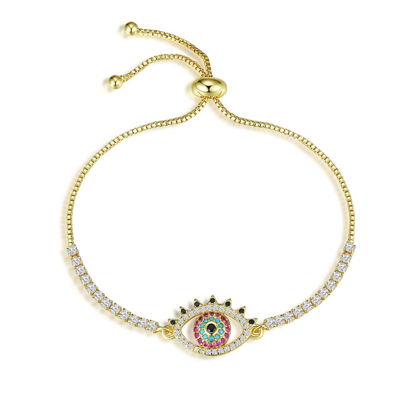 Evil Eye Bracelet for Women - 14K Gold Plated Dainty Chain Bracelet with Cubic Zirconia - Protection Jewelry Gift for Her - Perfect for Everyday Wear, Spiritual Protection & Fashion Accessories