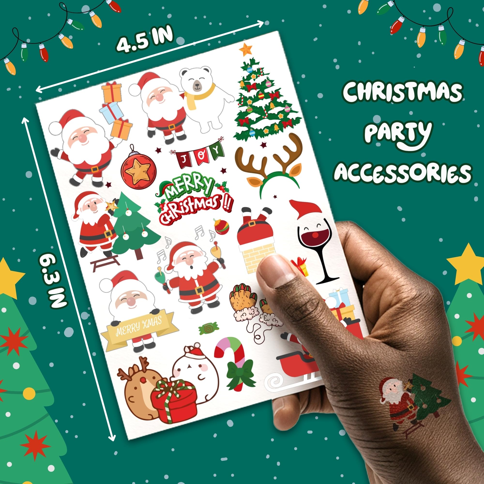 Christmas Temporary Tattoos for Kids - Fun Holiday Tattoo Stickers for Stocking Stuffers, Party Favors, Classroom Rewards & Festive Decorations