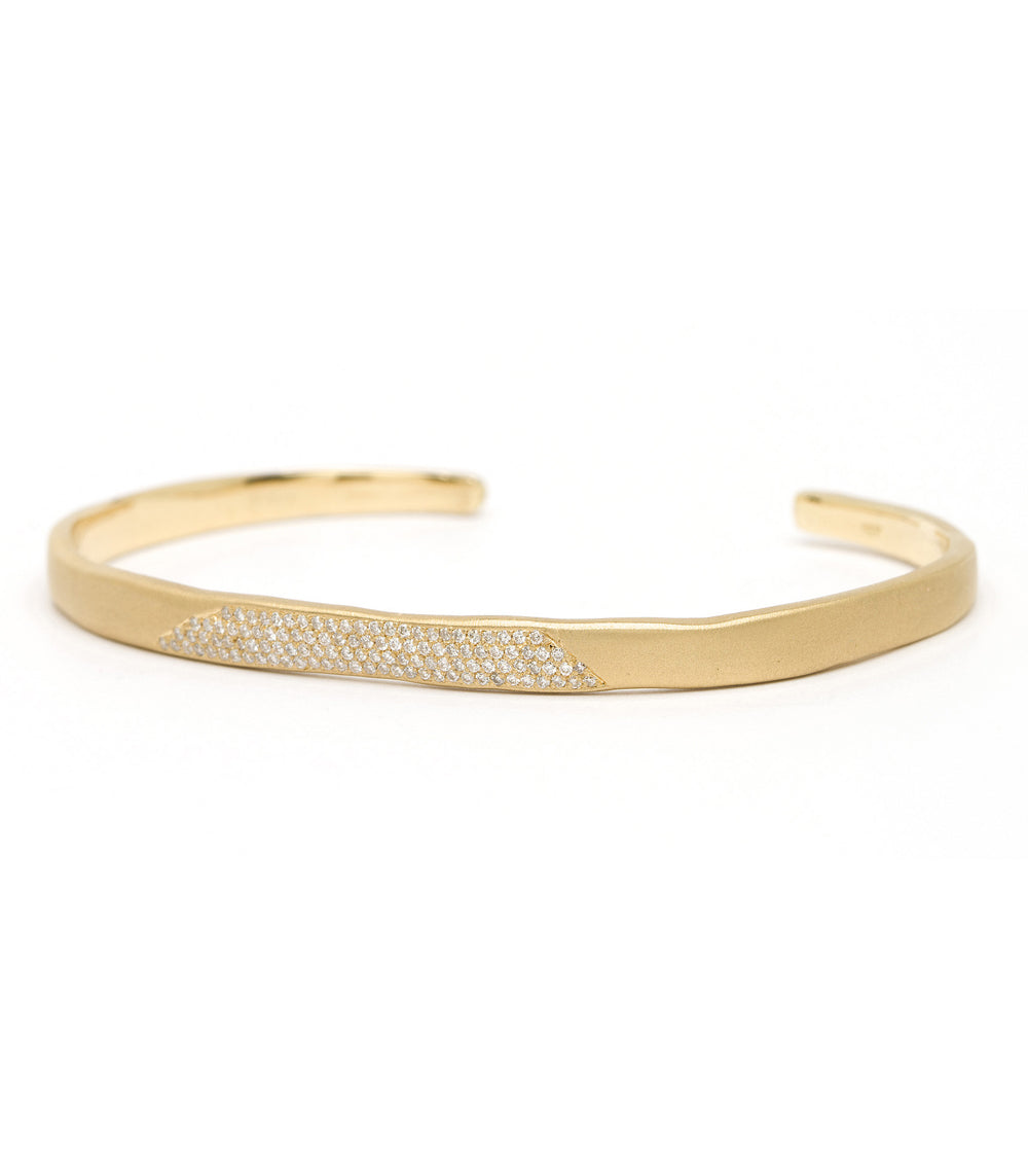 14K Matte Gold Pave Diamond Patch Cuff Bracelet - Elegant Stackable Bangle for Women, Perfect for Weddings, Parties & Everyday Wear