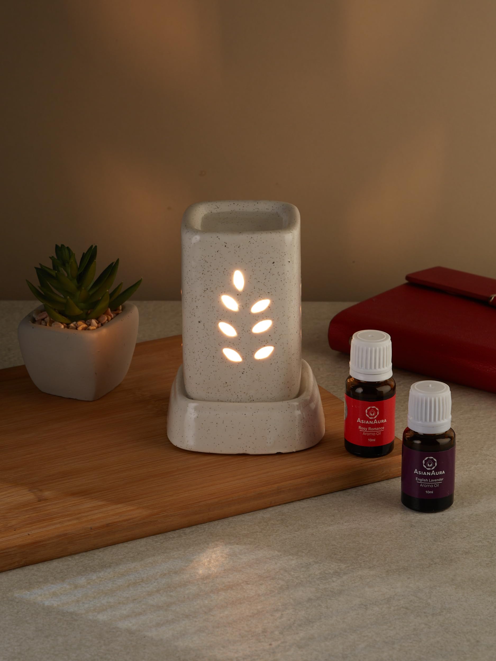 ASIAN AURA White Ceramic Electric Aroma Diffuser & Essential Oil Burner - 8x11.5cm Home Spa Relaxation, Yoga Meditation, Bedroom & Office Aromatherapy
