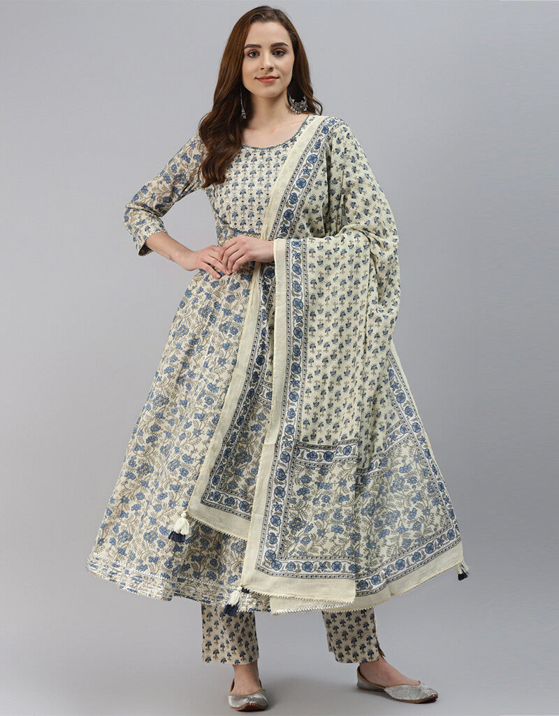 Blue and White Cotton Pant Suit for Women - Comfortable Business Casual Outfit for Office, Travel & Special Occasions