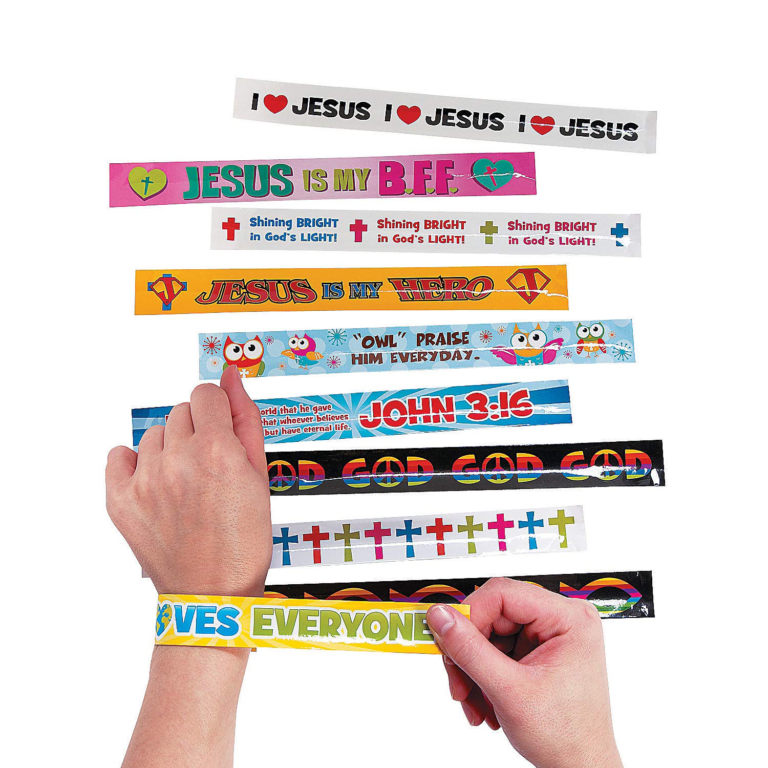 50-Piece Bulk Religious Slap Bracelets Assortment - Easter, Sunday School, Church Events & Party Favors - Fun Express for Kids & Youth Groups