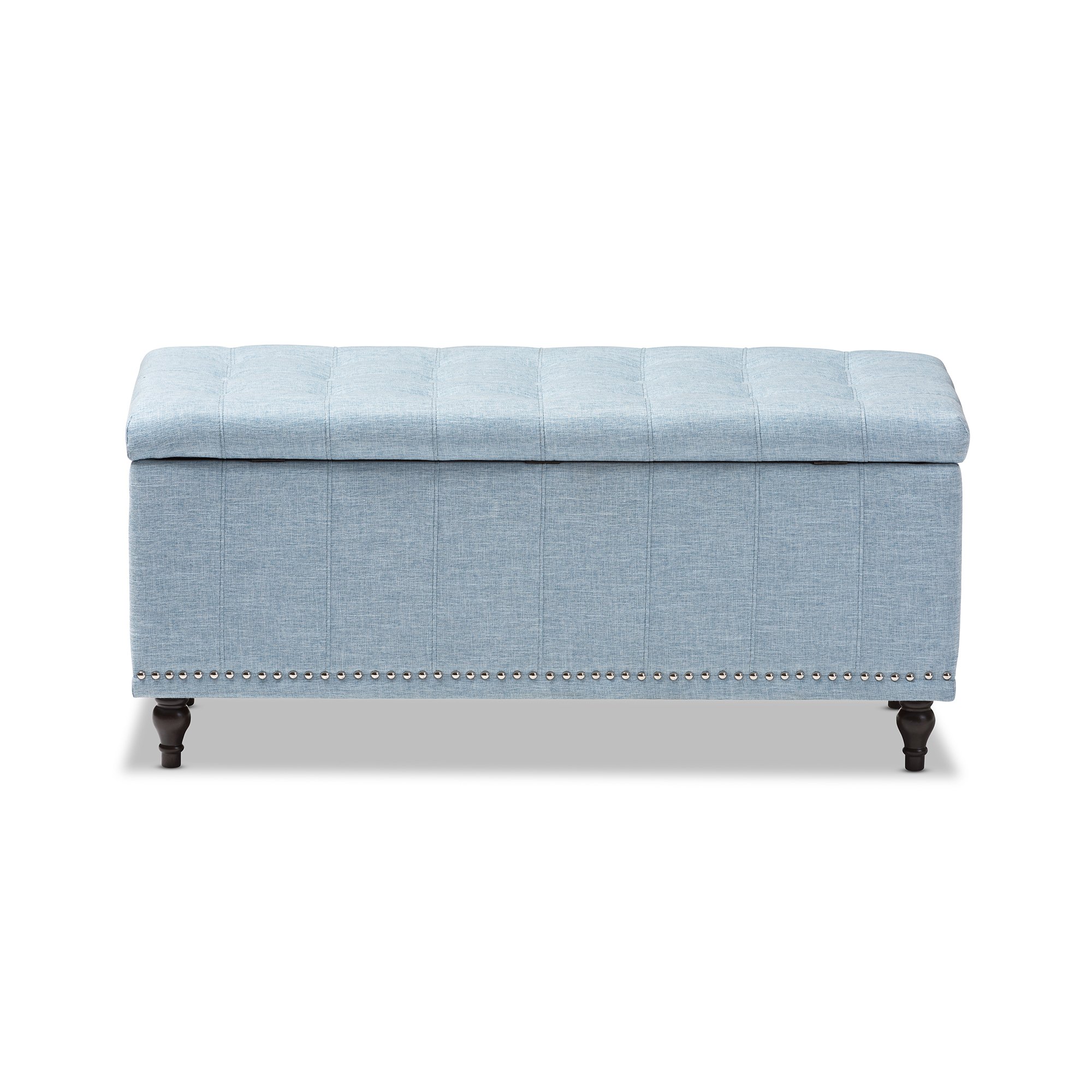 Baxton Studio Sherell Modern Classic Fabric Upholstered Button-Tufted Storage Ottoman Bench in Light Blue - Perfect for Living Room, Bedroom & Entryway Storage