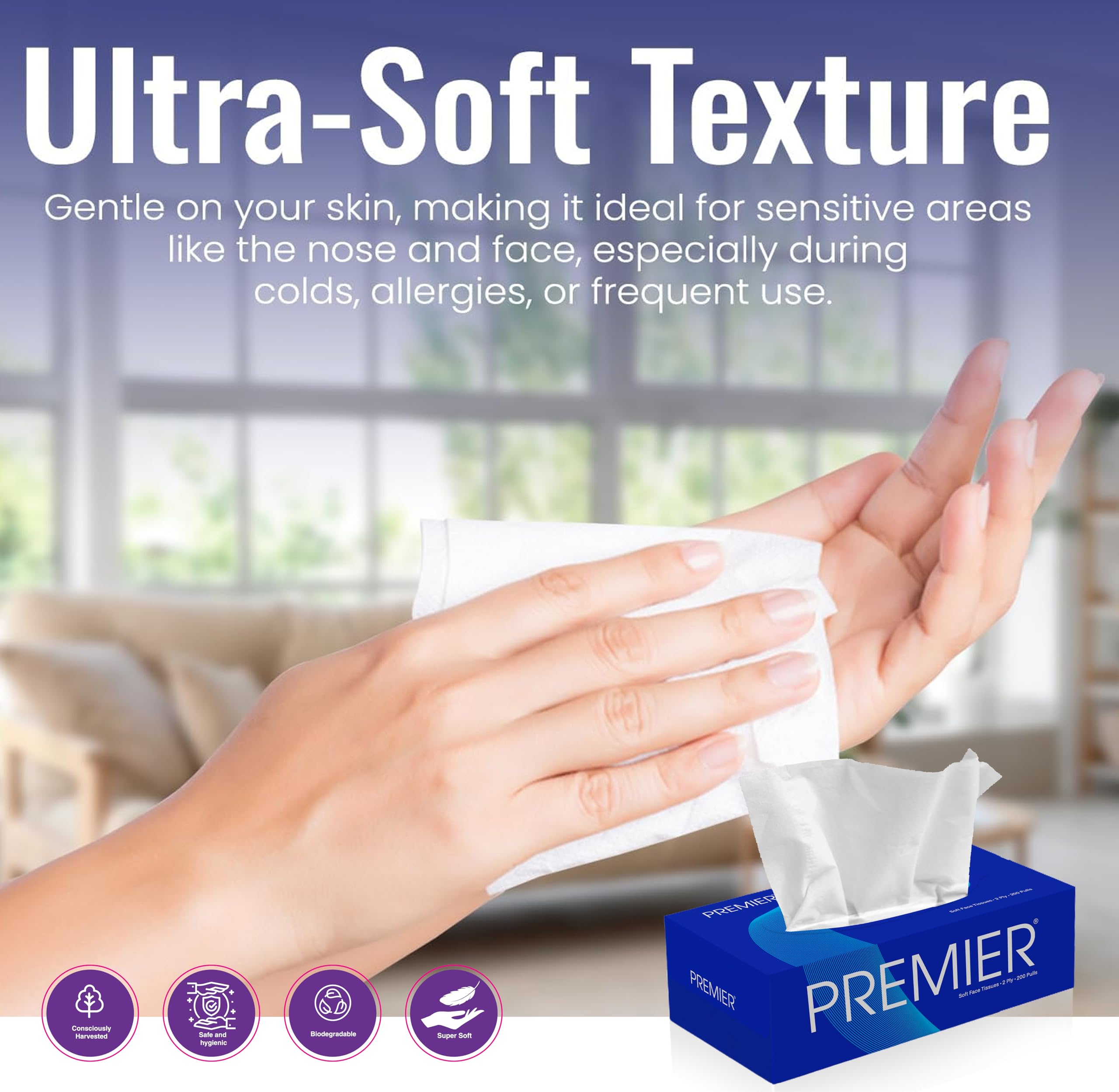 Premium 2-Ply 200-Pull Facial Tissue Box, Travel Size (Pack of 3) - 600 Pulls, 1200 Sheets - Soft & Strong for Home, Office, Car & Travel Use
