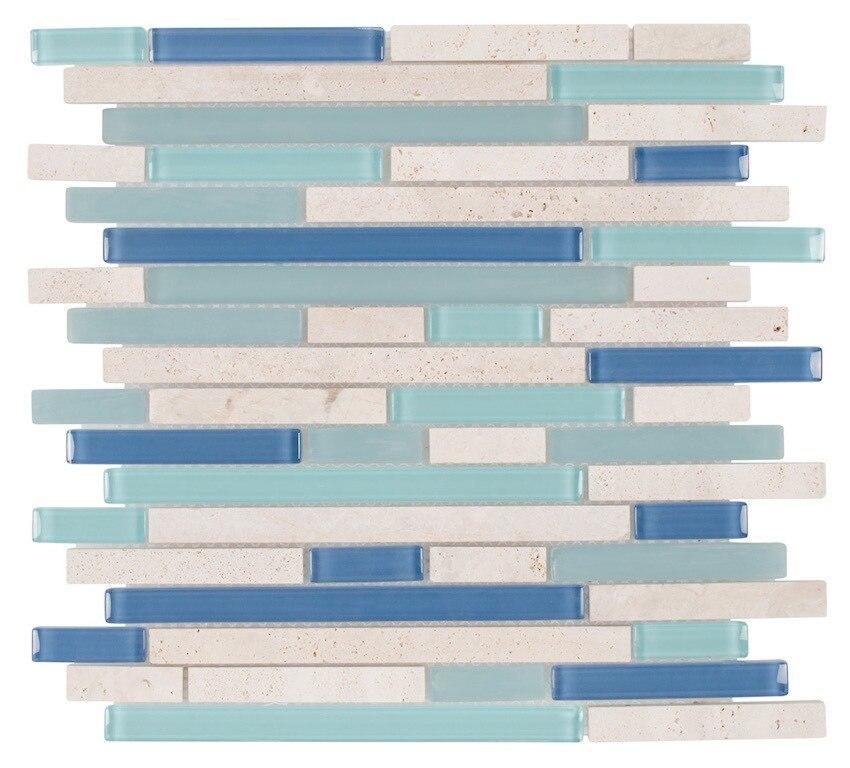 Premium Glass Travertine Aqua Blend Mosaic Tile Brick - Waterproof Kitchen Backsplash for Bathroom, Shower Wall & Poolside Decor