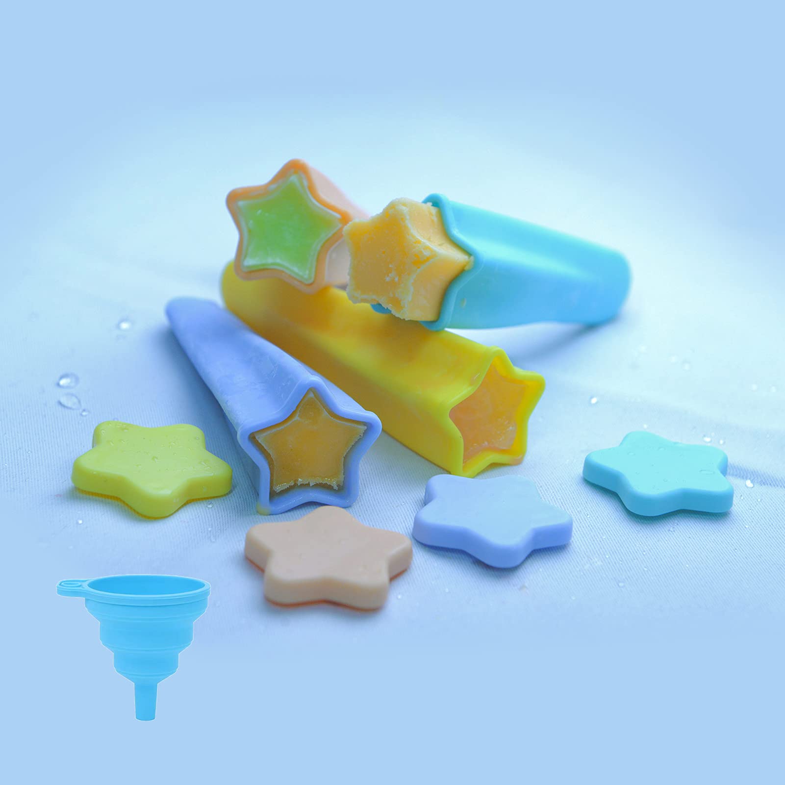 4 Pack Squeezable Star Silicone Popsicle Molds with Lids - BPA Free DIY Ice Pop Maker for Kids, Homemade Frozen Treats - Perfect for Summer Parties, Snacks & Healthy Desserts