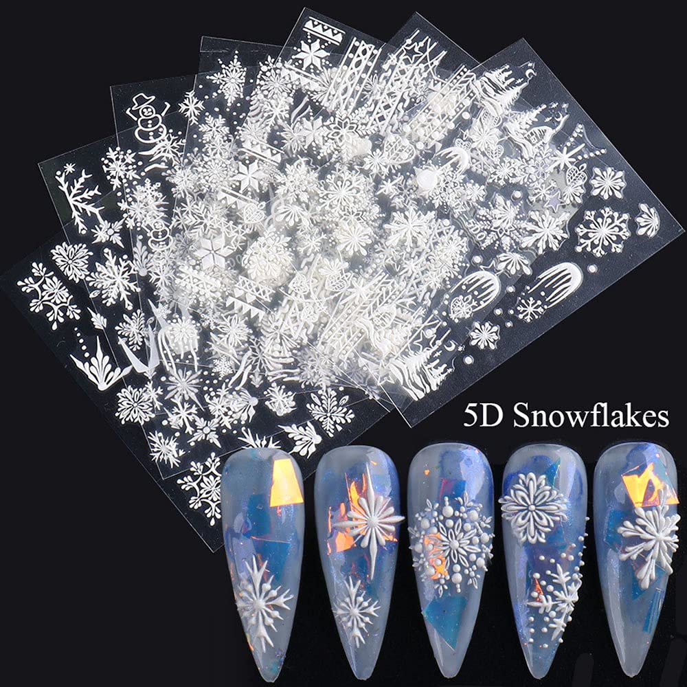 5D Christmas Nail Stickers - 3D Embossed Snowflake & Snowman Design Nail Art Decals for DIY Manicure - Perfect for Holiday Parties, Festive Nail Decorations & Christmas Gift Ideas