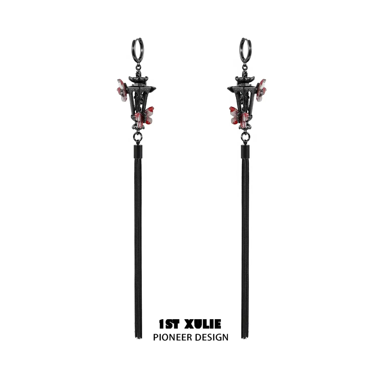 A pair of red butterfly earrings