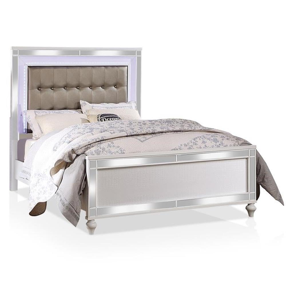 FOA Xulu 3-Piece White Solid Wood LED Bedroom Set with King Bed & 2 Nightstands - Modern Bedroom Furniture for Master Suite, Guest Room & Home Decor