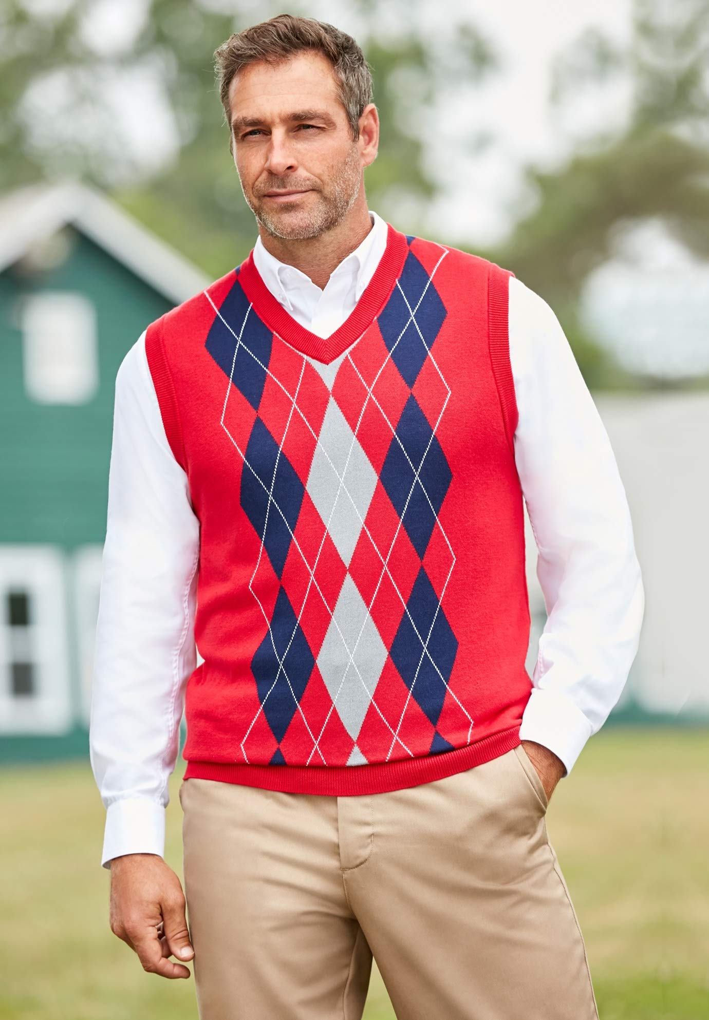 KingSize Men's Big & Tall V-Neck Argyle Sweater Vest - Warm & Stylish Knit Sweater for Casual Wear, Office & Holiday Outfits