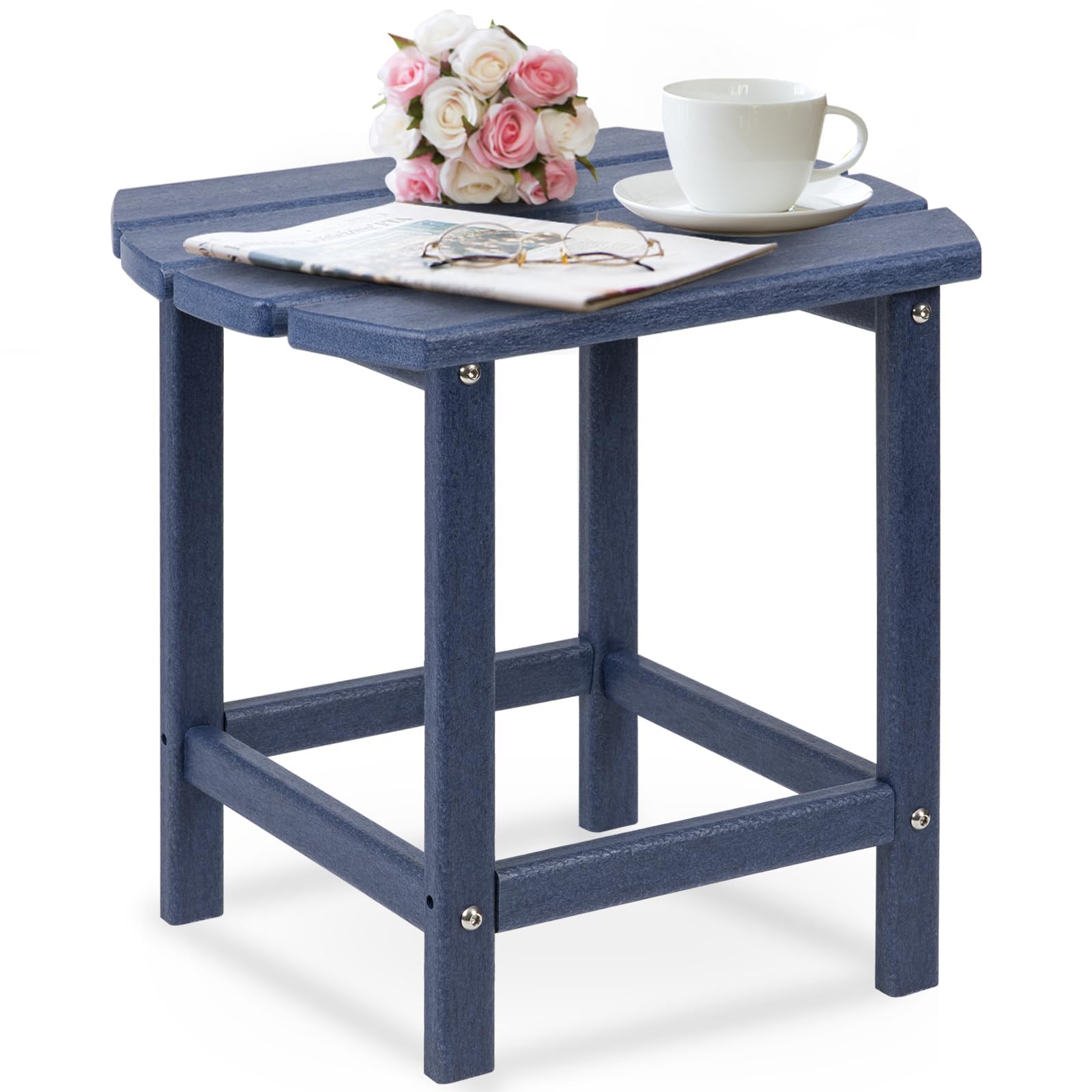 DAILYLIFE Outdoor Side Table - Adirondack Patio End Table, Small Coffee Table for Lawn, Garden, Beach, Pool & Balcony | Durable HDPE Plastic Furniture | Navy Blue Single Layer | Perfect for Picnics, Camping & Outdoor Relaxation
