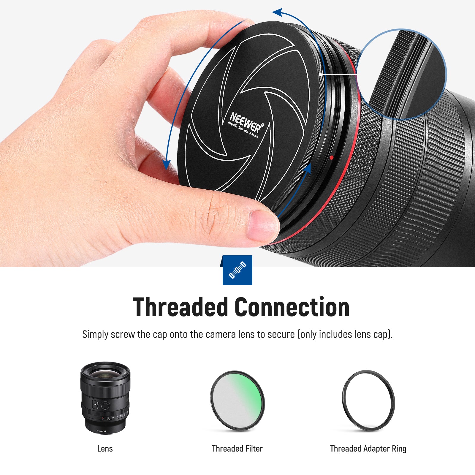 NEEWER Magnetic Aluminum Lens Cap for Canon Nikon Sony DSLR Camera - Durable & Secure Protection for Photography & Videography