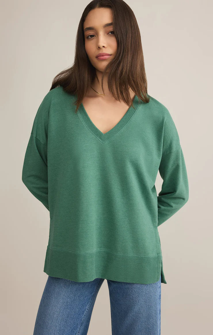Z Supply Modern V Neck Weekender T-Shirt in Botanical Green - Soft & Comfortable Casual Wear for Women, Perfect for Weekend Outings, Travel, and Everyday Style