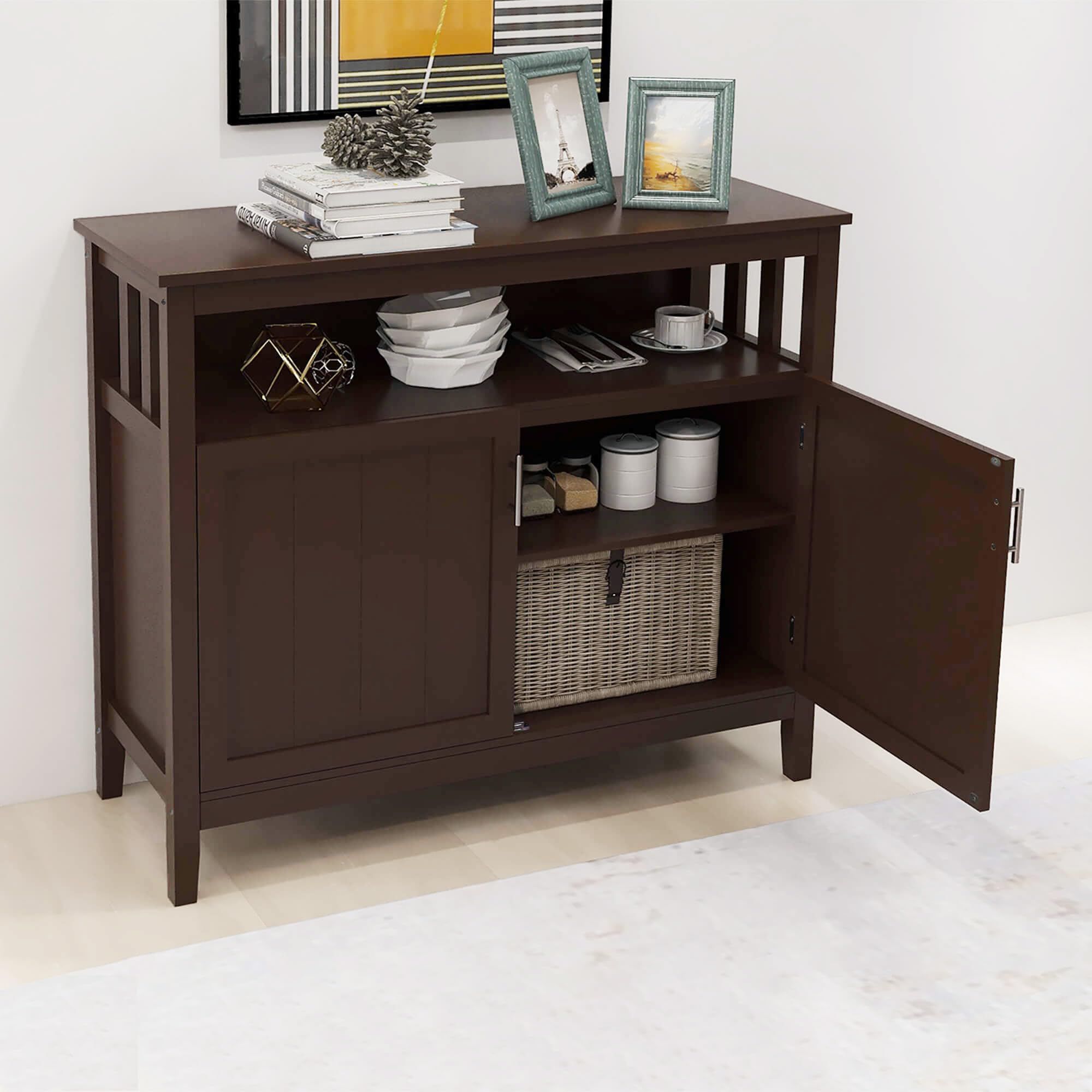 Modern Kitchen Storage Sideboard Buffet Cabinet with 2 Doors & Adjustable Shelves - Solid Wood Console Table for Dining Room, Living Room or Restaurant (Brown) | Perfect for Home Organization, Entertaining Guests & Small Business Storage Solutions